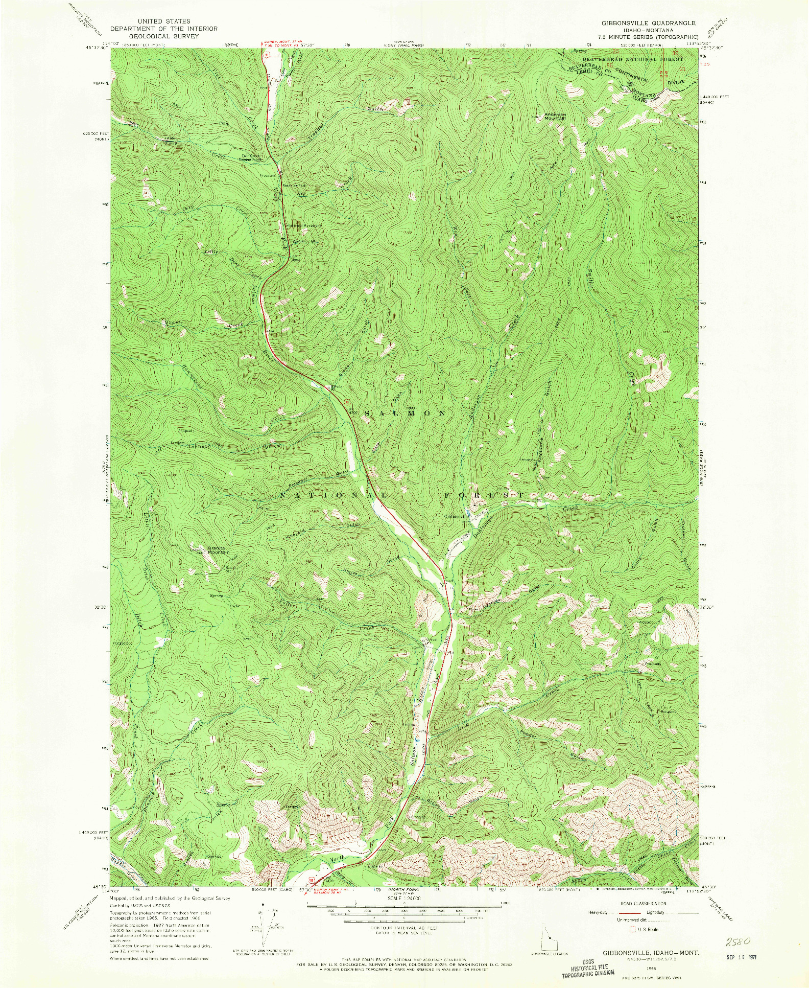 USGS 1:24000-SCALE QUADRANGLE FOR GIBBONSVILLE, ID 1966