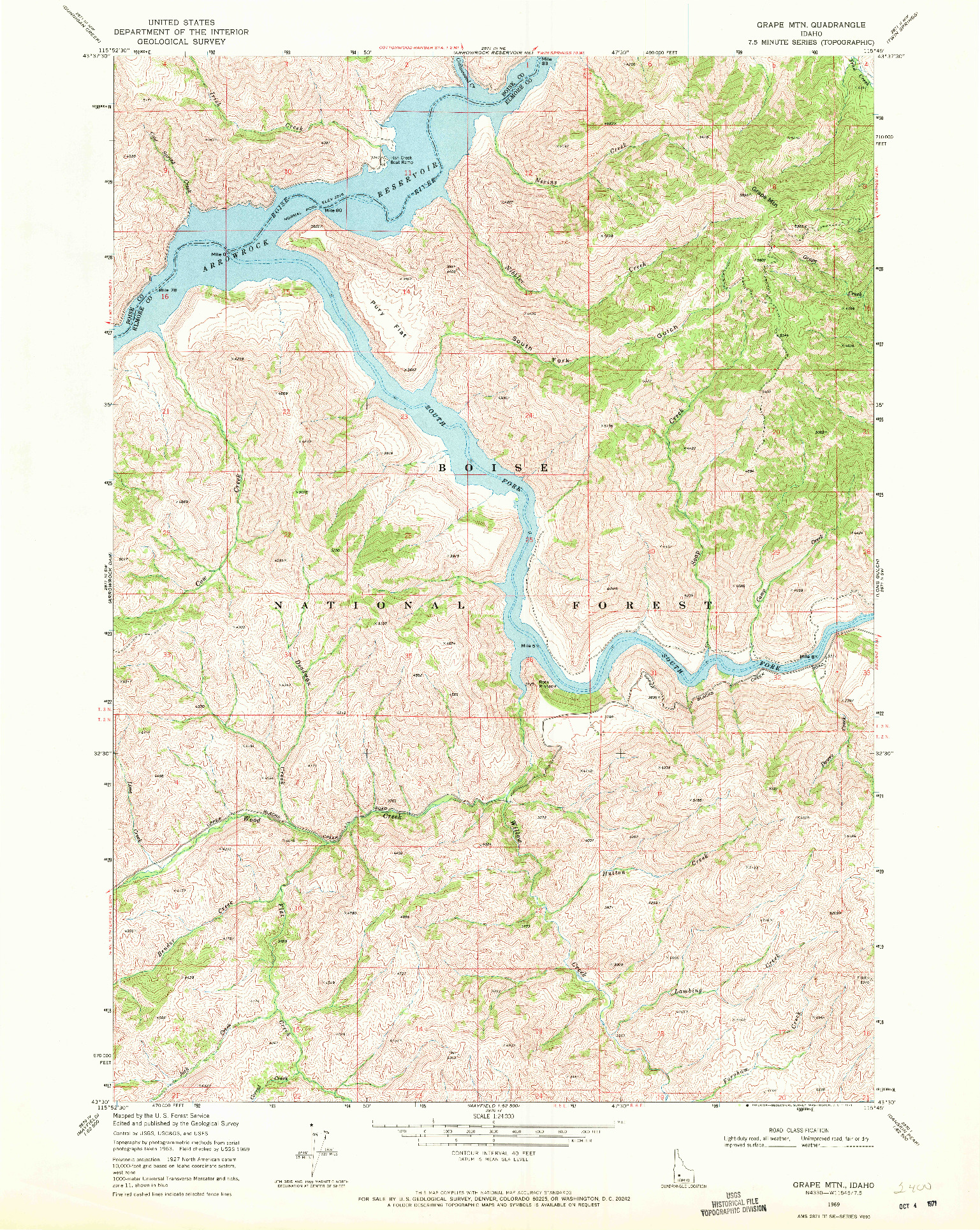 USGS 1:24000-SCALE QUADRANGLE FOR GRAPE MTN, ID 1969