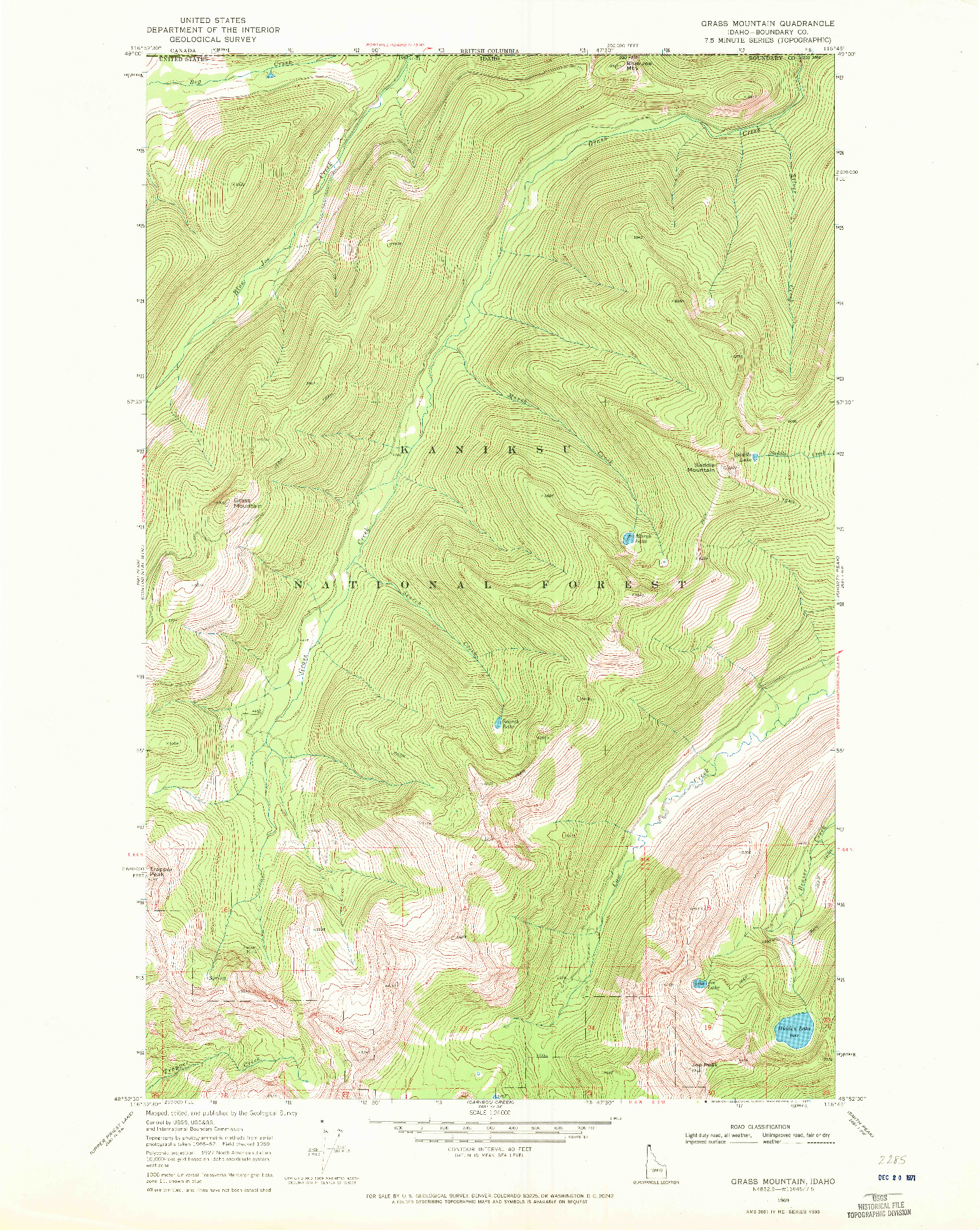 USGS 1:24000-SCALE QUADRANGLE FOR GRASS MOUNTAIN, ID 1969