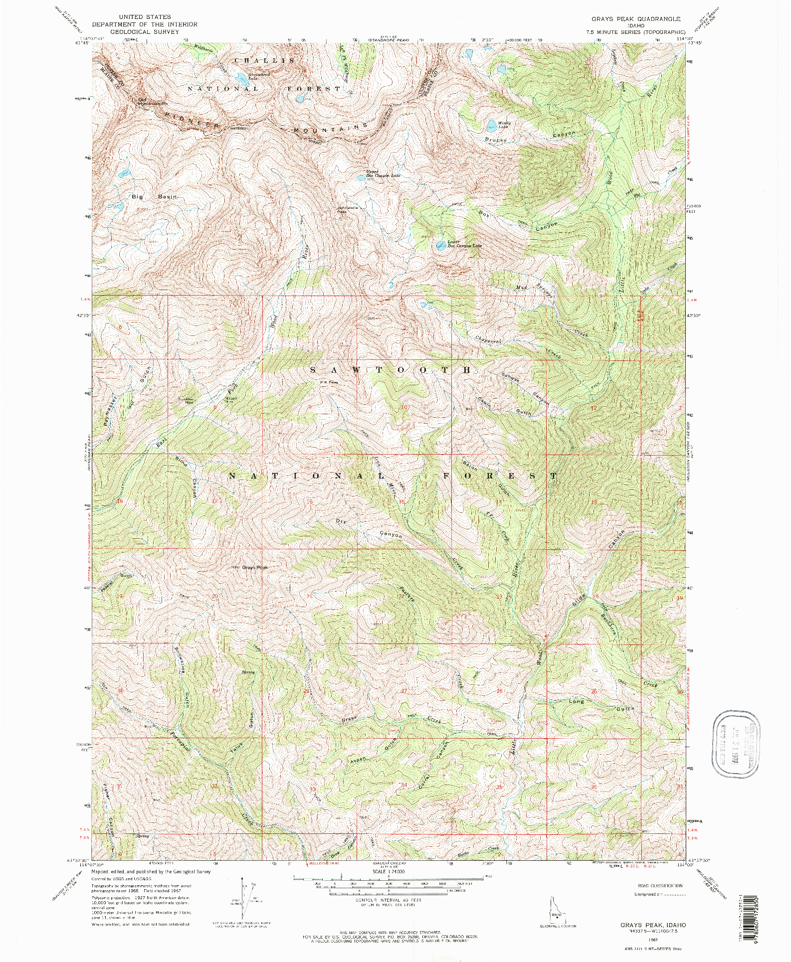 USGS 1:24000-SCALE QUADRANGLE FOR GRAYS PEAK, ID 1967