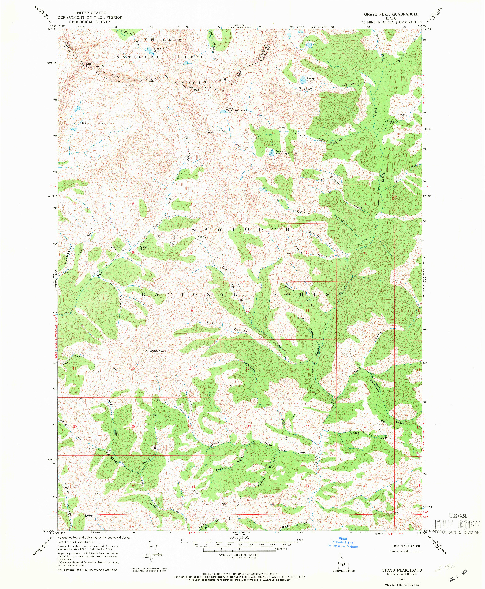 USGS 1:24000-SCALE QUADRANGLE FOR GRAYS PEAK, ID 1967