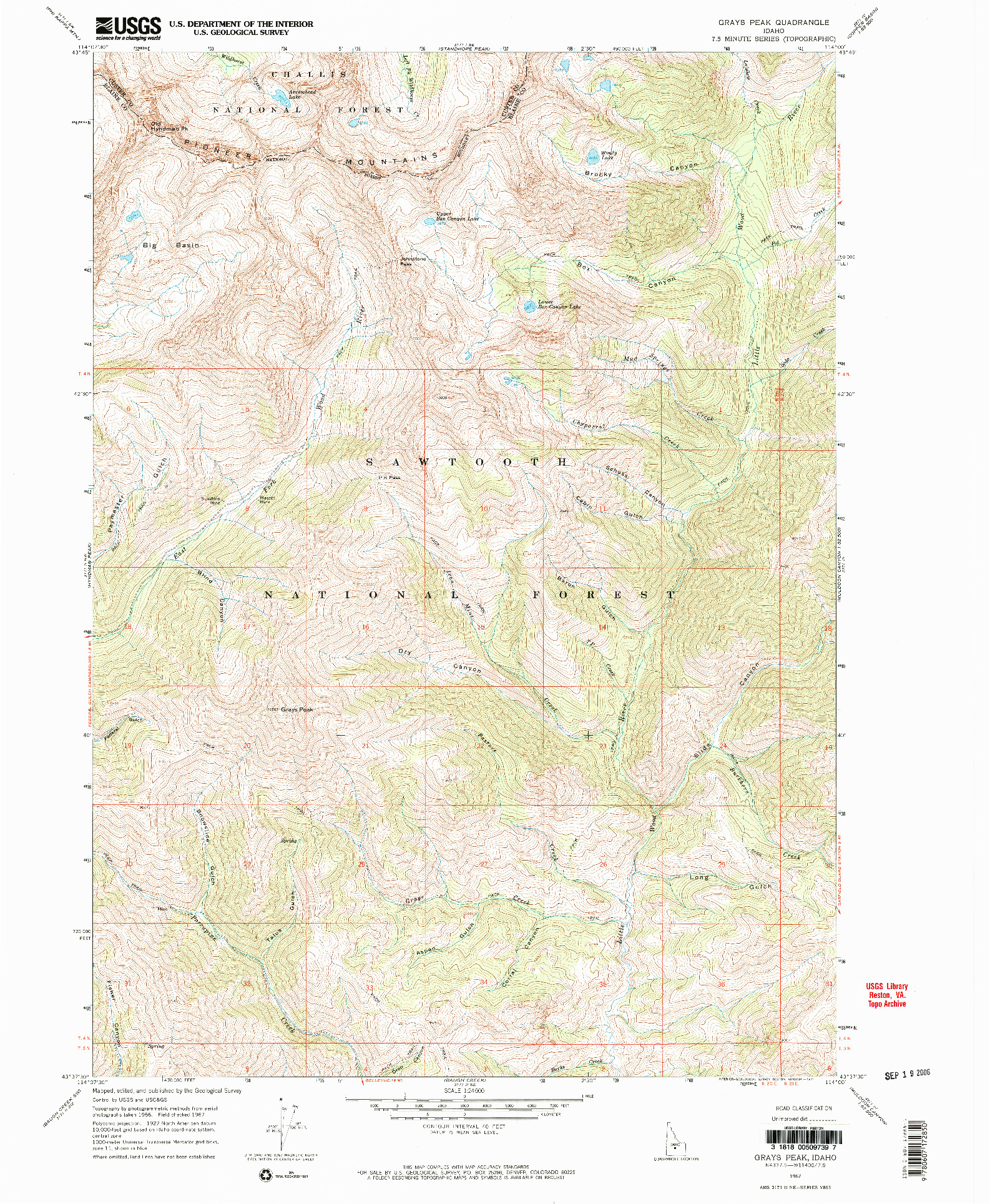 USGS 1:24000-SCALE QUADRANGLE FOR GRAYS PEAK, ID 1967