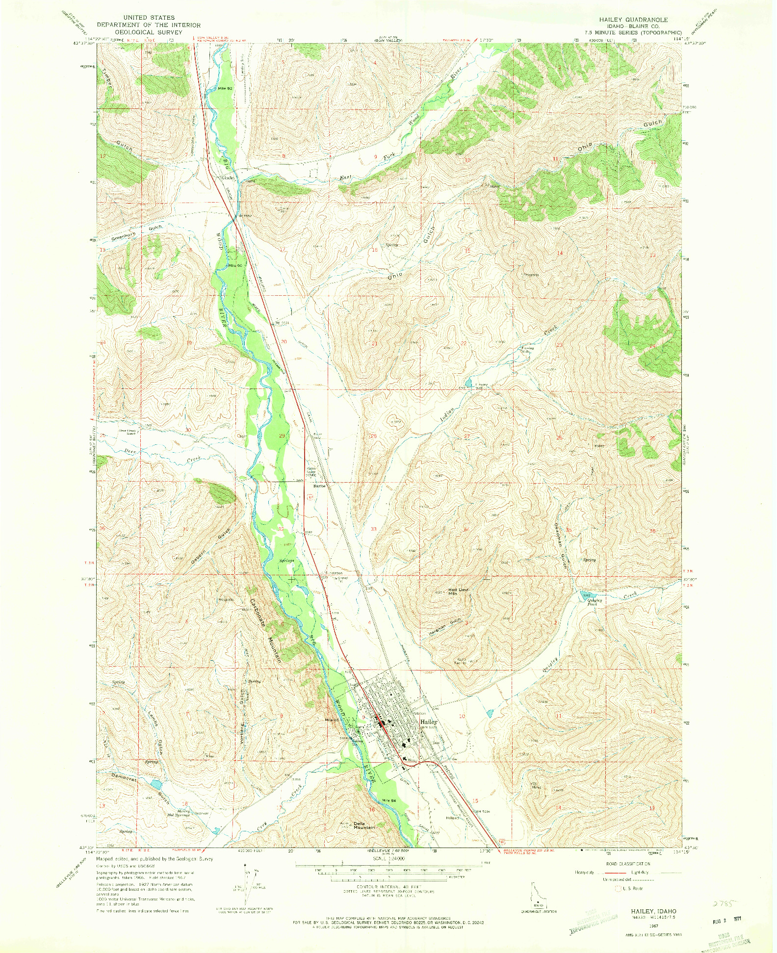 USGS 1:24000-SCALE QUADRANGLE FOR HAILEY, ID 1967