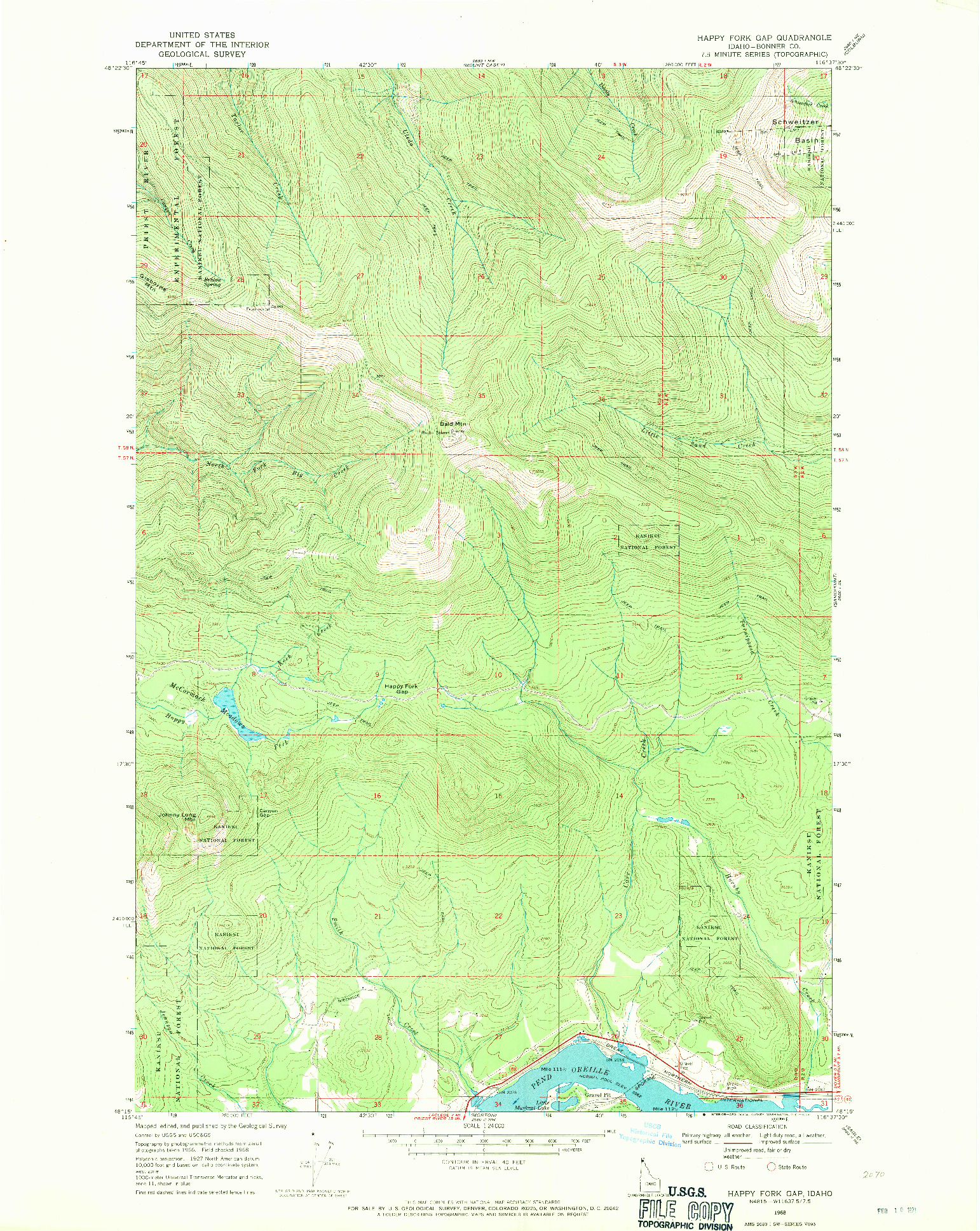 USGS 1:24000-SCALE QUADRANGLE FOR HAPPY FORK GAP, ID 1968