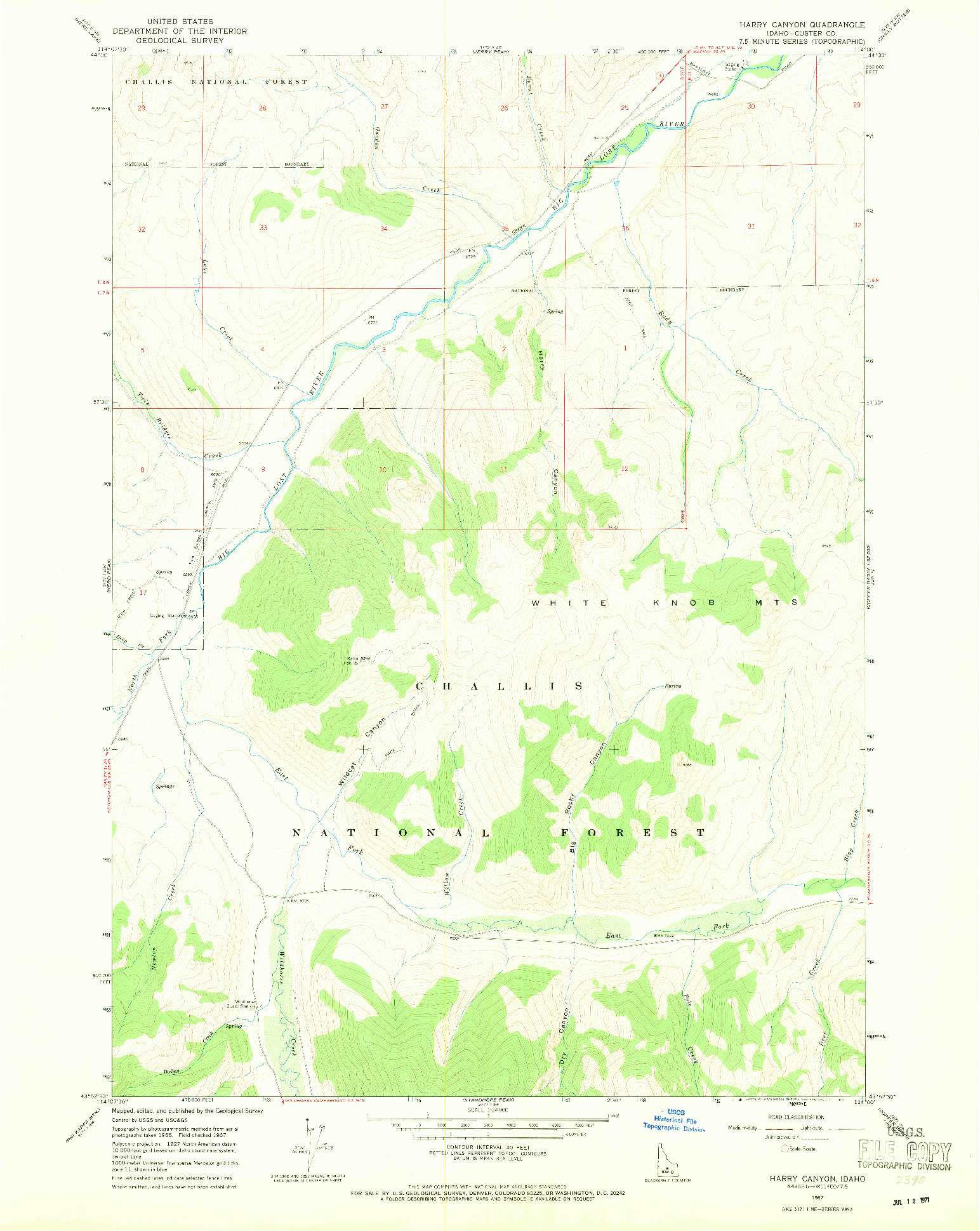 USGS 1:24000-SCALE QUADRANGLE FOR HARRY CANYON, ID 1967