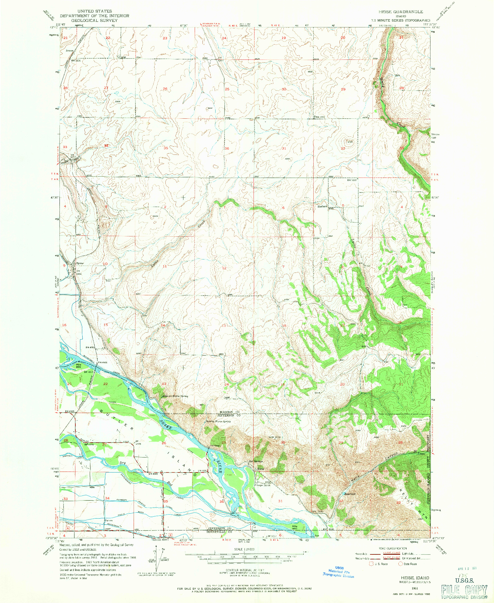 USGS 1:24000-SCALE QUADRANGLE FOR HEISE, ID 1951