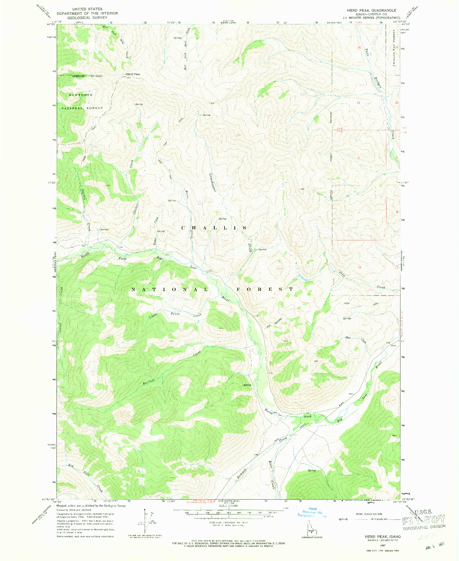 USGS 1:24000-SCALE QUADRANGLE FOR HERD PEAK, ID 1967