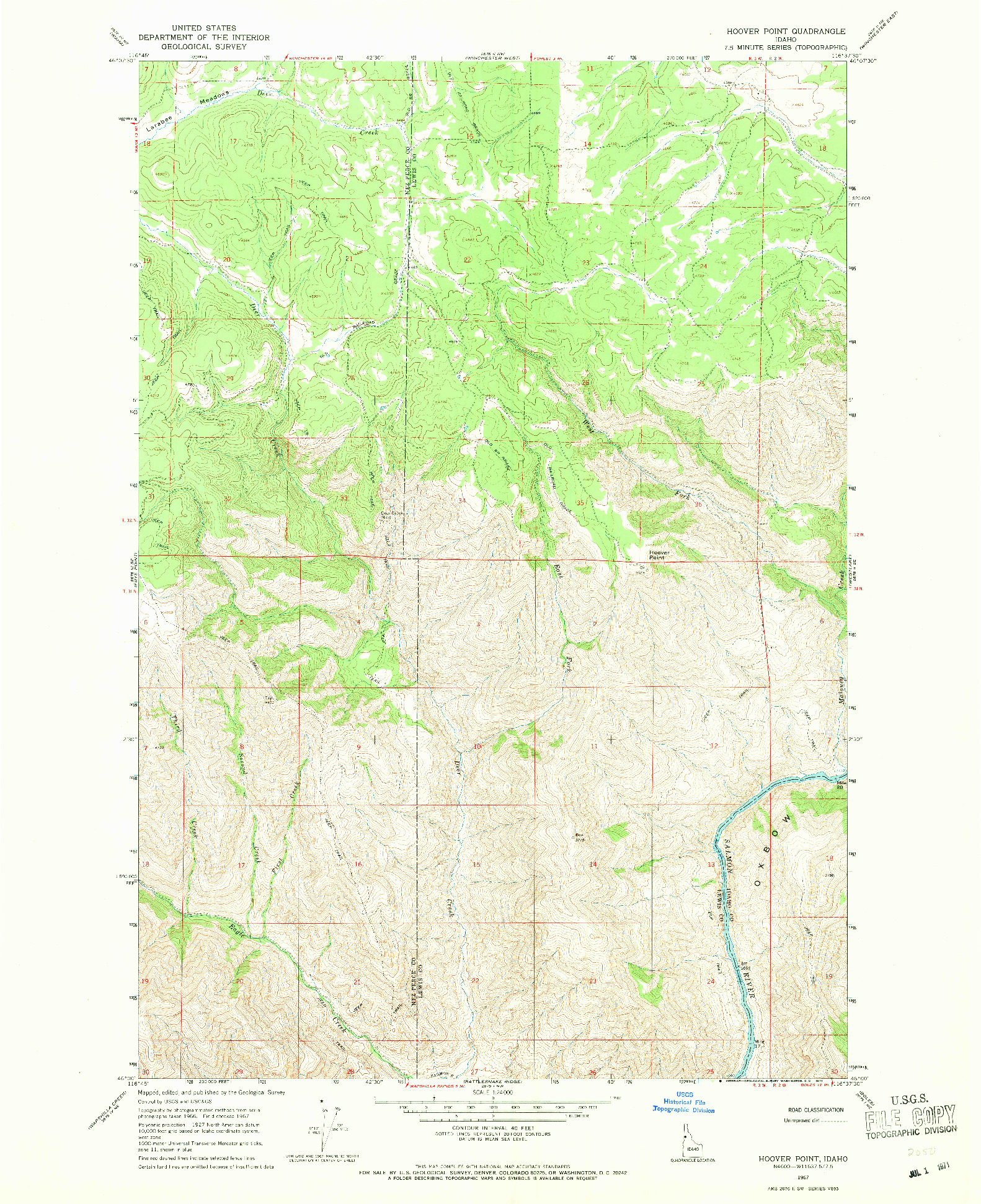 USGS 1:24000-SCALE QUADRANGLE FOR HOOVER POINT, ID 1967