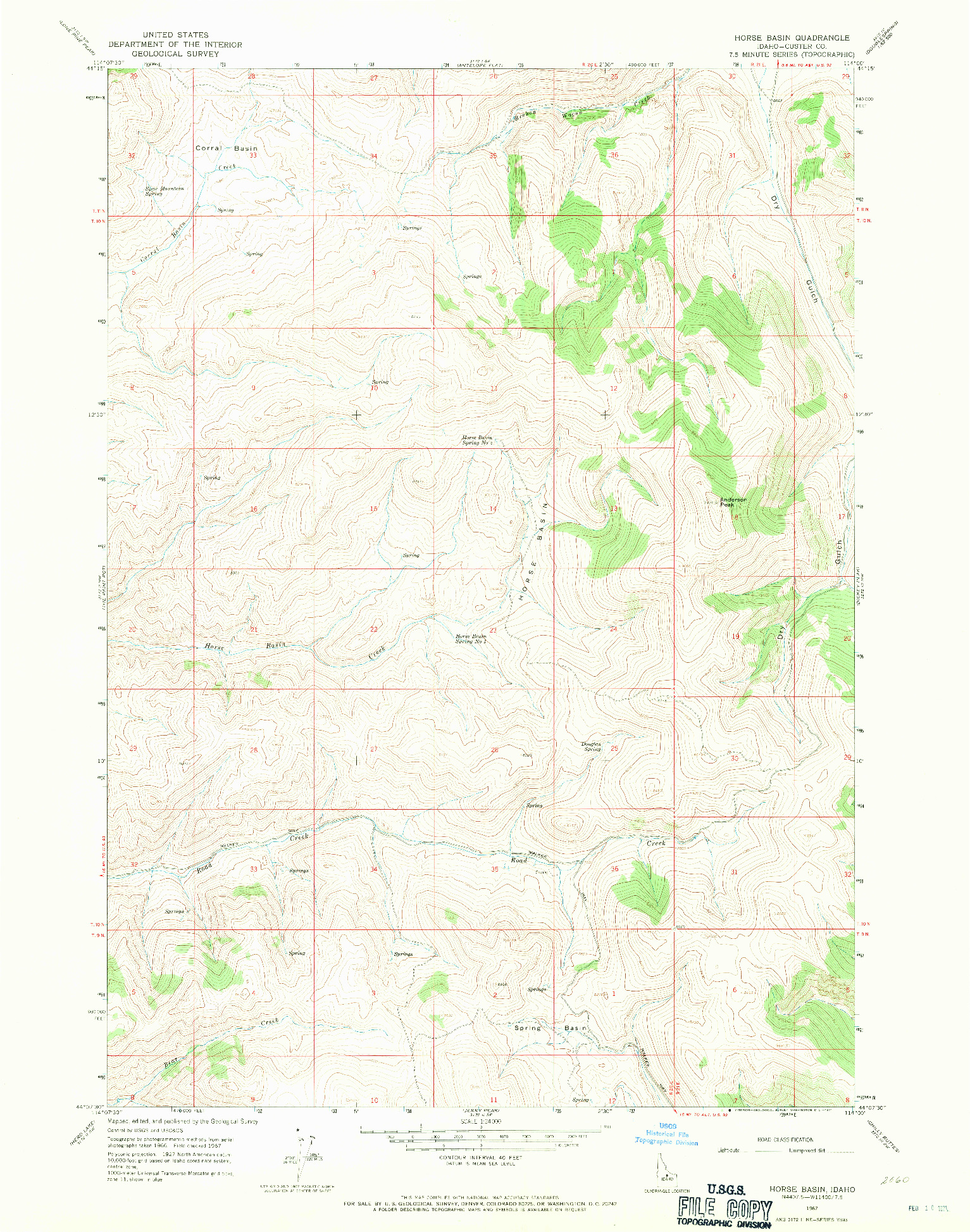 USGS 1:24000-SCALE QUADRANGLE FOR HORSE BASIN, ID 1967