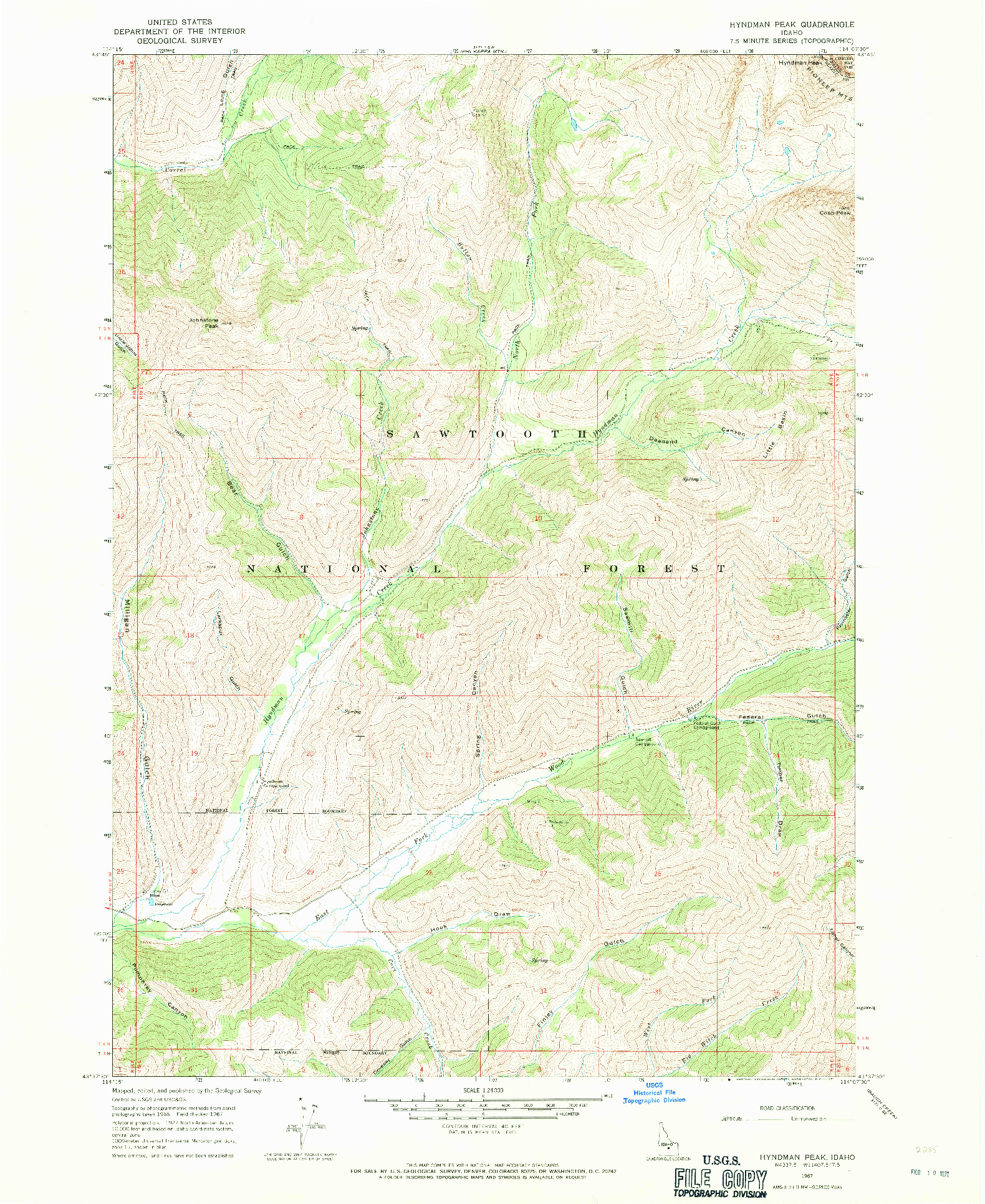 USGS 1:24000-SCALE QUADRANGLE FOR HYNDMAN PEAK, ID 1967