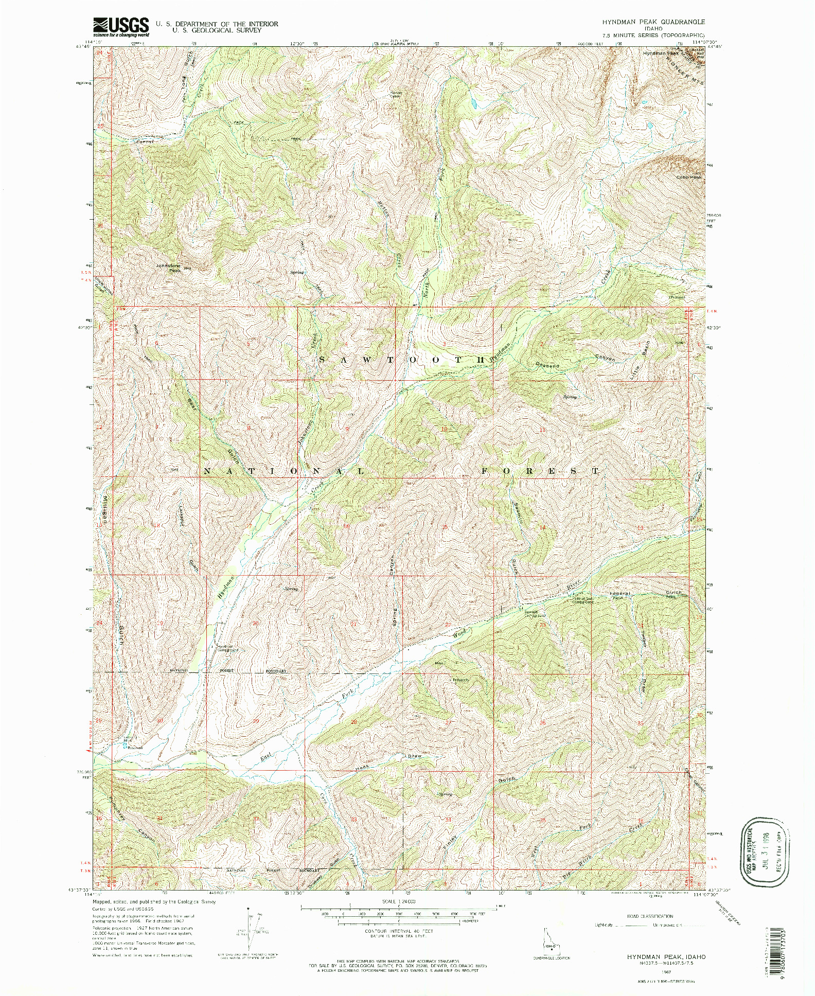 USGS 1:24000-SCALE QUADRANGLE FOR HYNDMAN PEAK, ID 1967