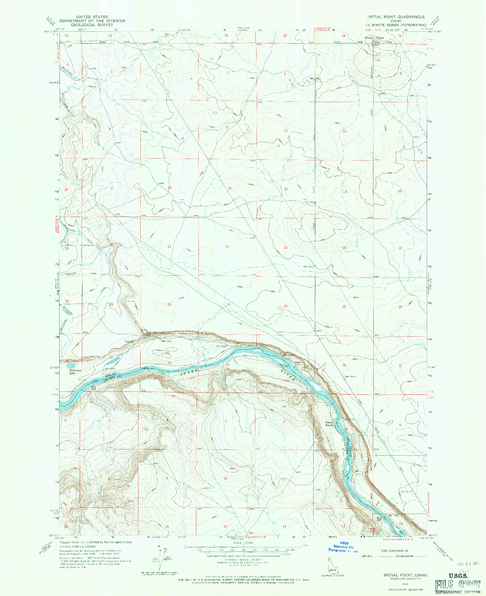 USGS 1:24000-SCALE QUADRANGLE FOR INITIAL POINT, ID 1957