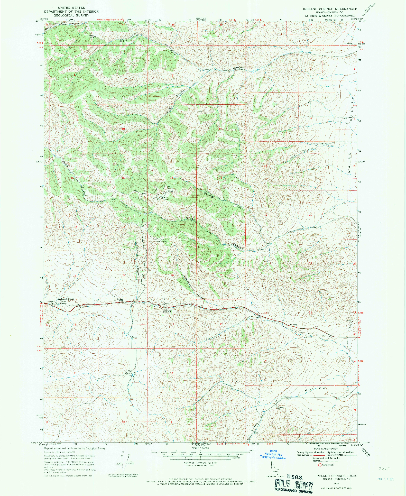 USGS 1:24000-SCALE QUADRANGLE FOR IRELAND SPRINGS, ID 1968