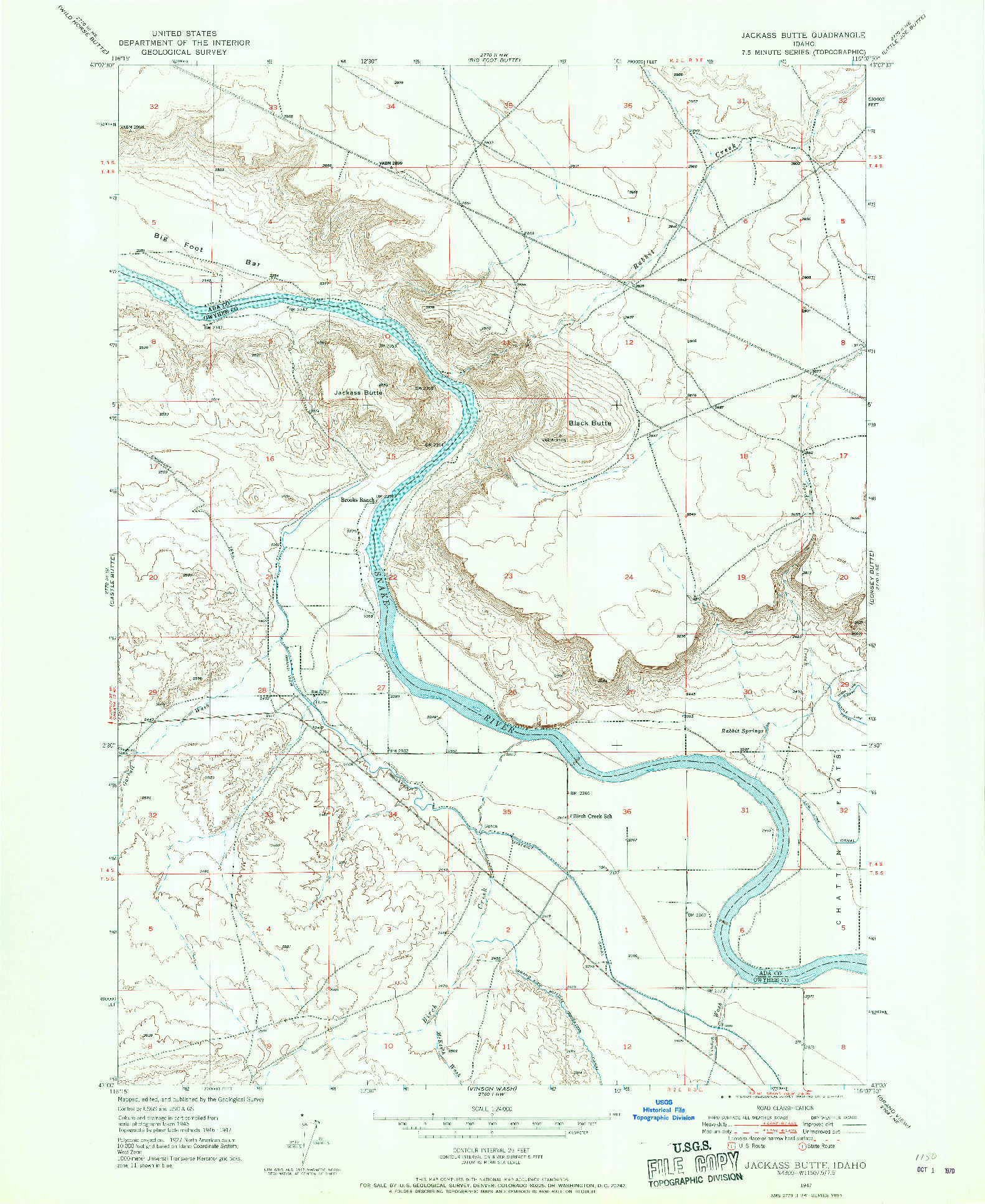 USGS 1:24000-SCALE QUADRANGLE FOR JACKASS BUTTE, ID 1947