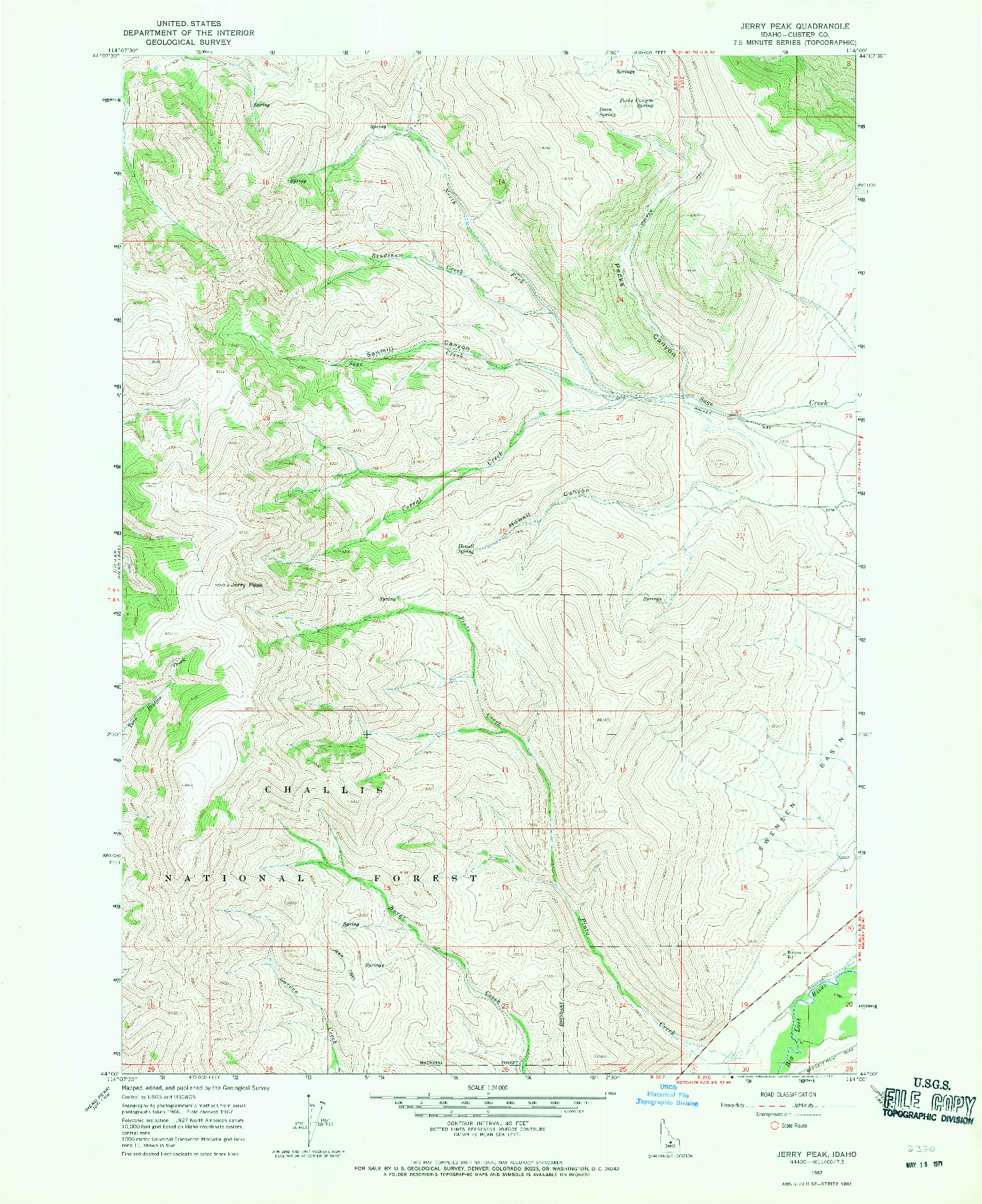 USGS 1:24000-SCALE QUADRANGLE FOR JERRY PEAK, ID 1967