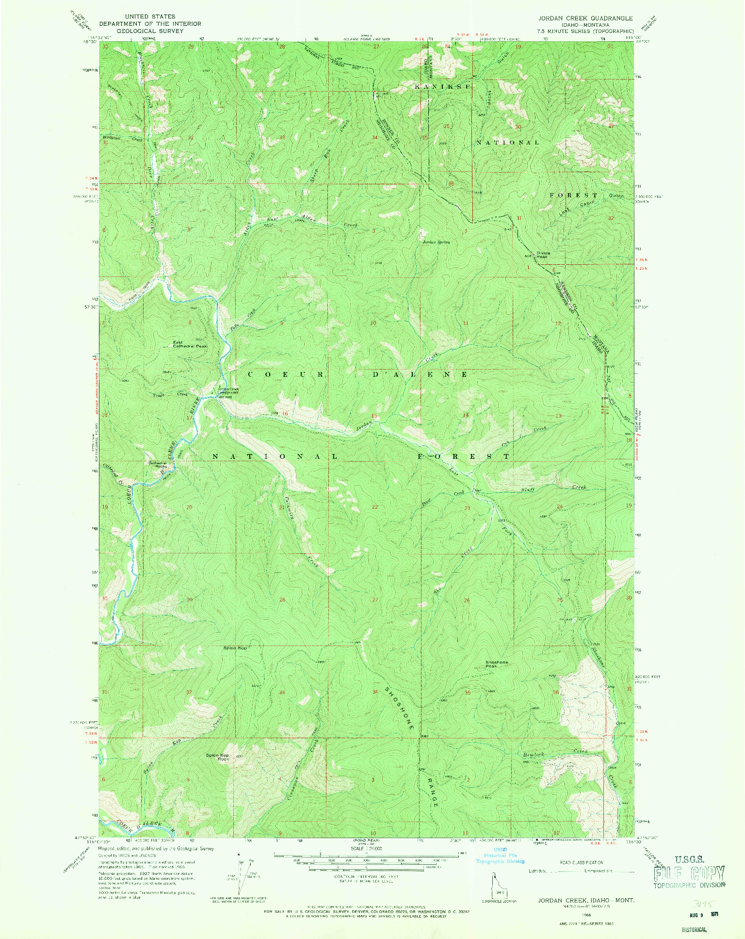 USGS 1:24000-SCALE QUADRANGLE FOR JORDAN CREEK, ID 1966
