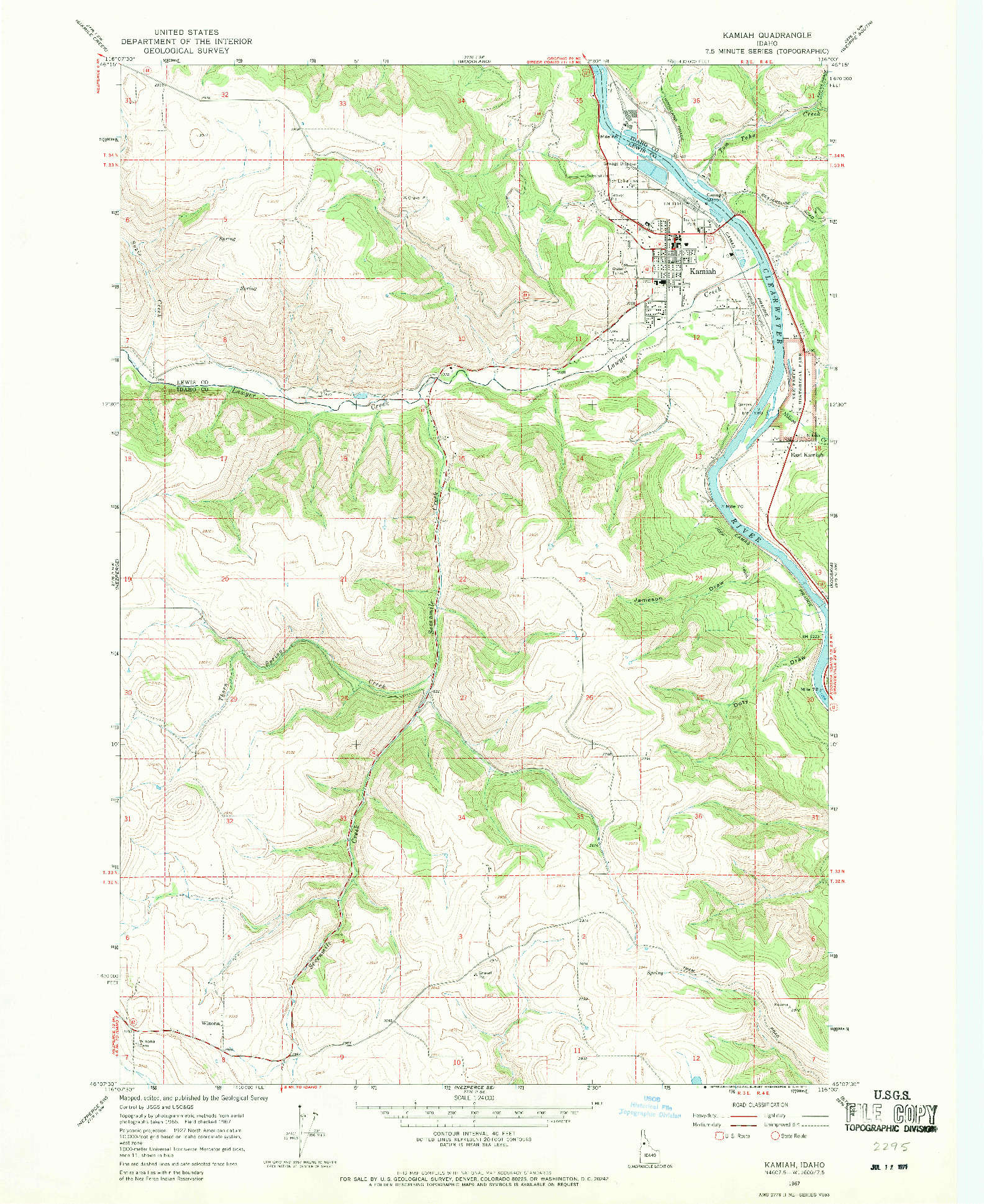 USGS 1:24000-SCALE QUADRANGLE FOR KAMIAH, ID 1967