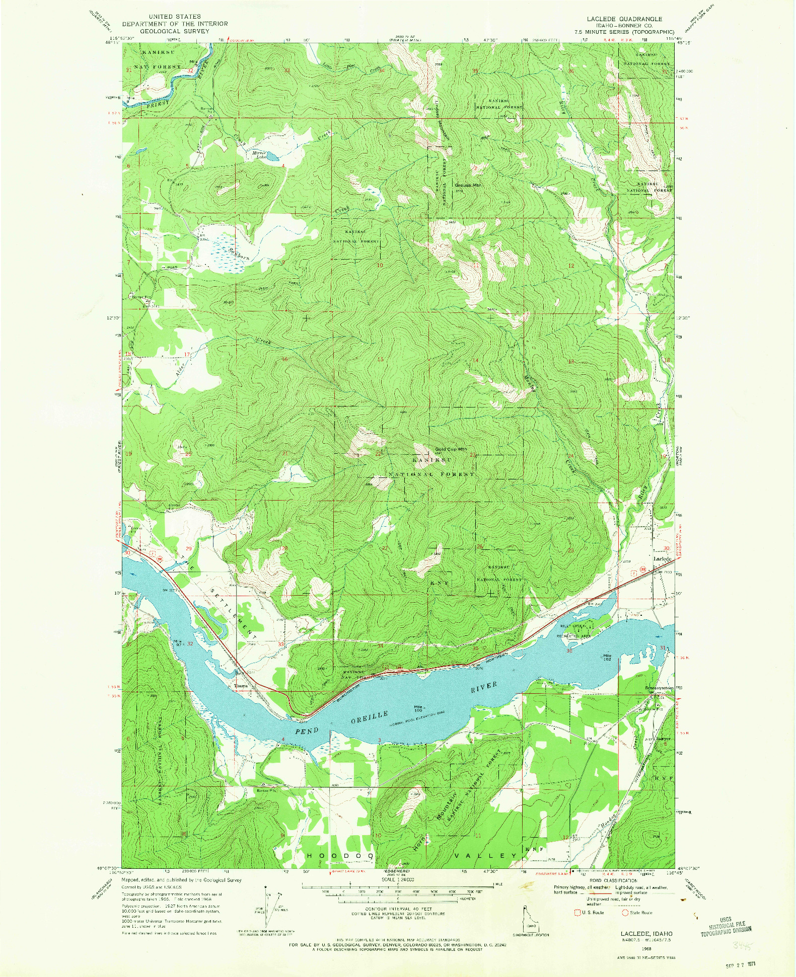 USGS 1:24000-SCALE QUADRANGLE FOR LACLEDE, ID 1968