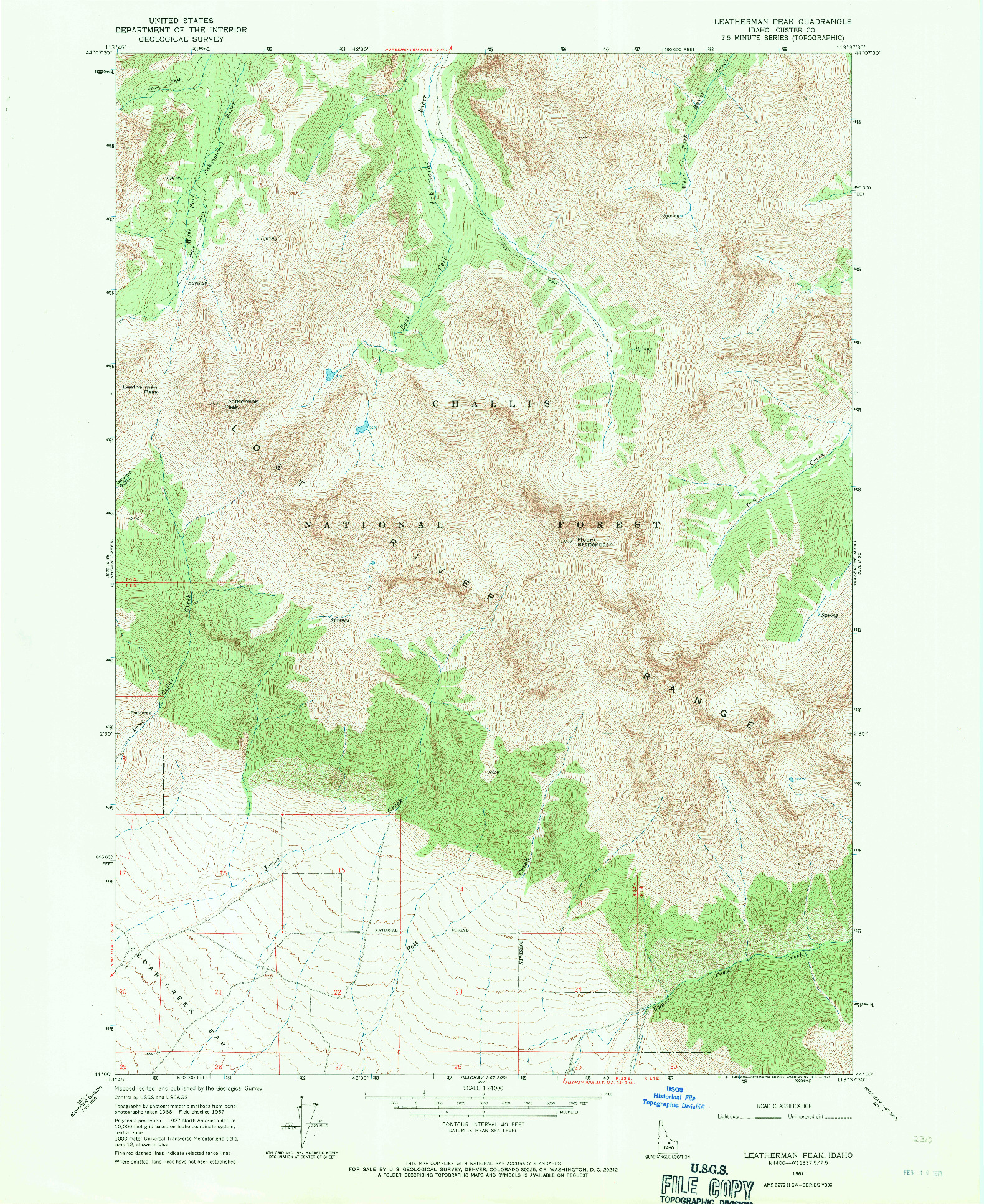 USGS 1:24000-SCALE QUADRANGLE FOR LEATHERMAN PEAK, ID 1967