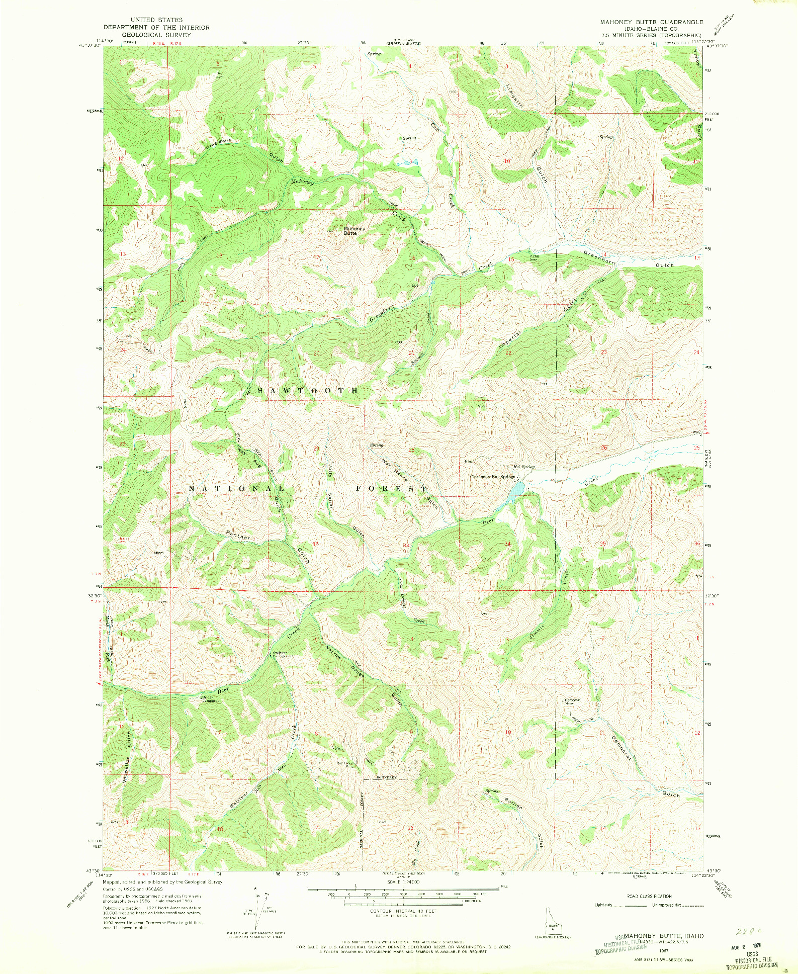 USGS 1:24000-SCALE QUADRANGLE FOR MAHONEY BUTTE, ID 1967