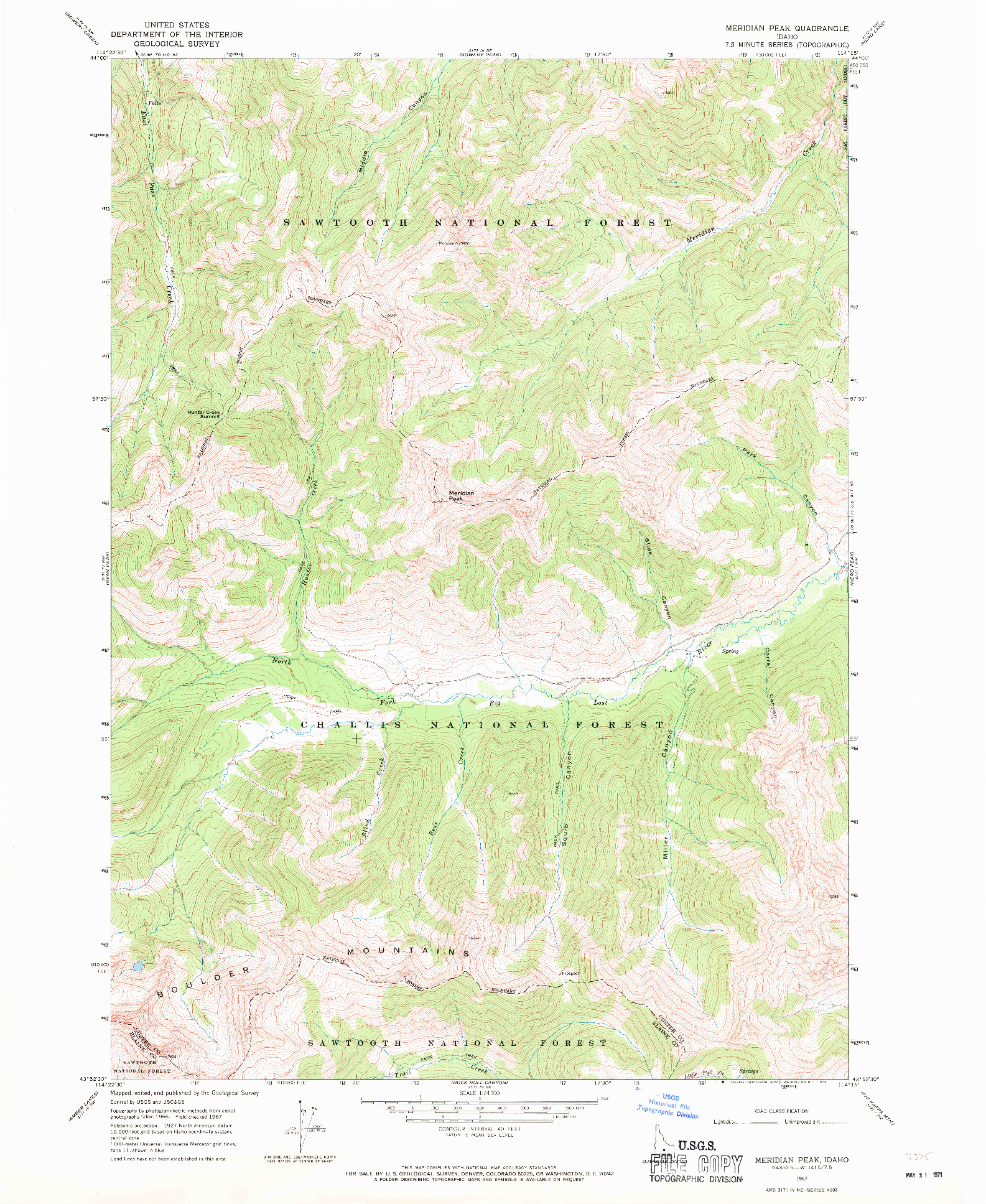 USGS 1:24000-SCALE QUADRANGLE FOR MERIDIAN PEAK, ID 1967