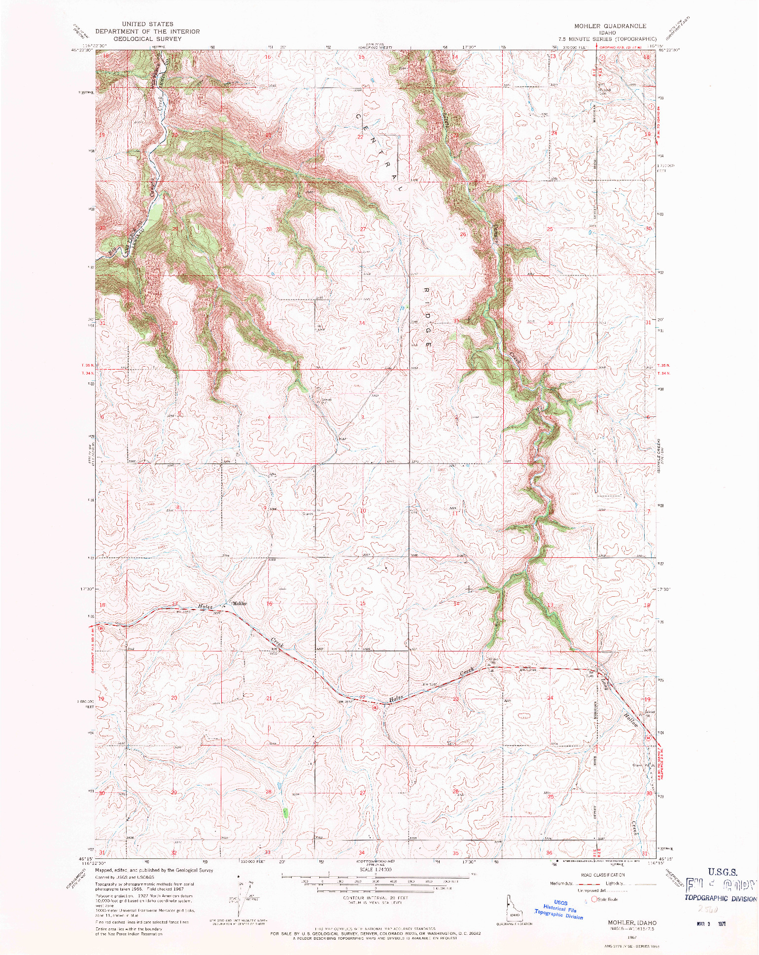 USGS 1:24000-SCALE QUADRANGLE FOR MOHLER, ID 1967