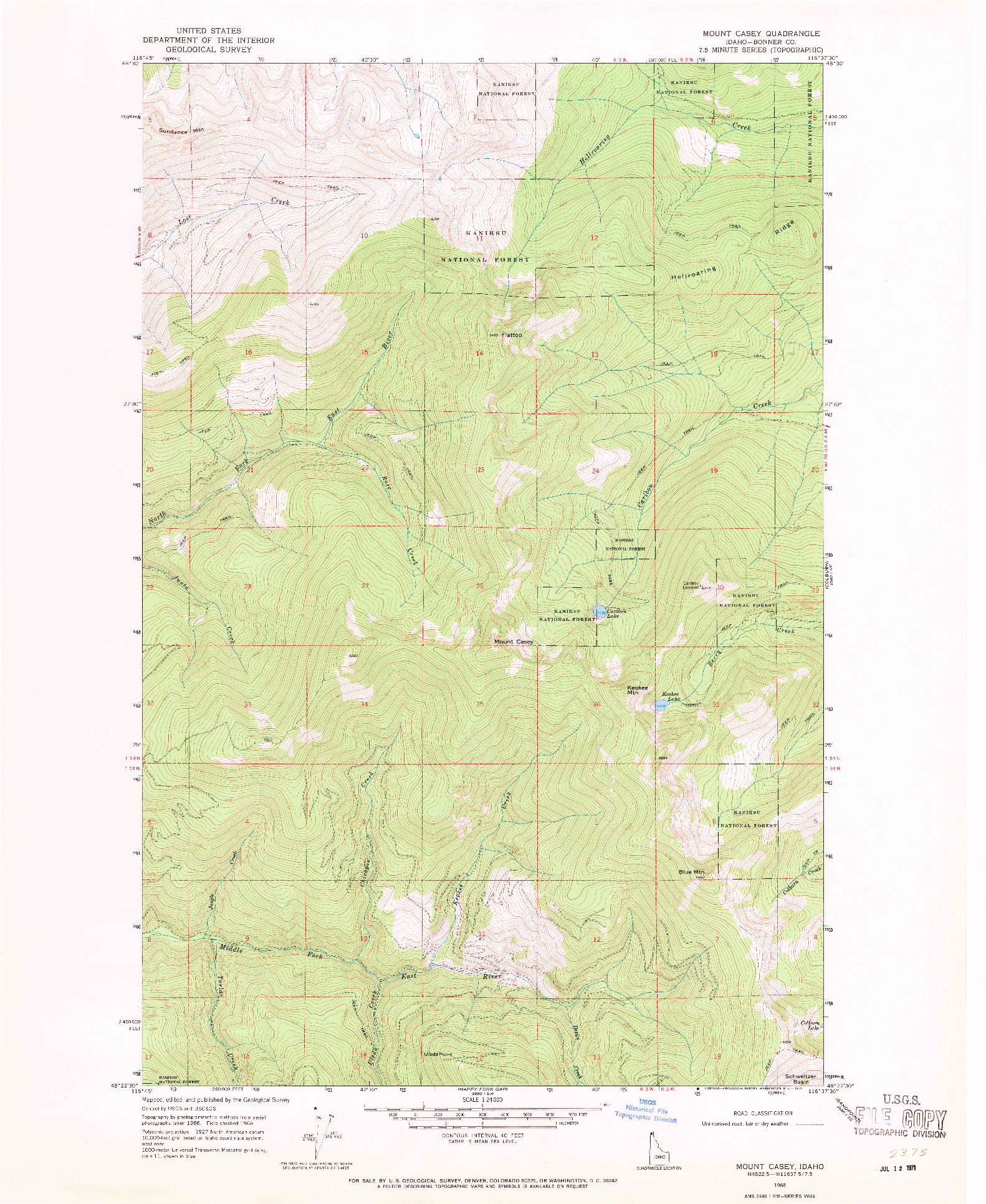 USGS 1:24000-SCALE QUADRANGLE FOR MOUNT CASEY, ID 1968