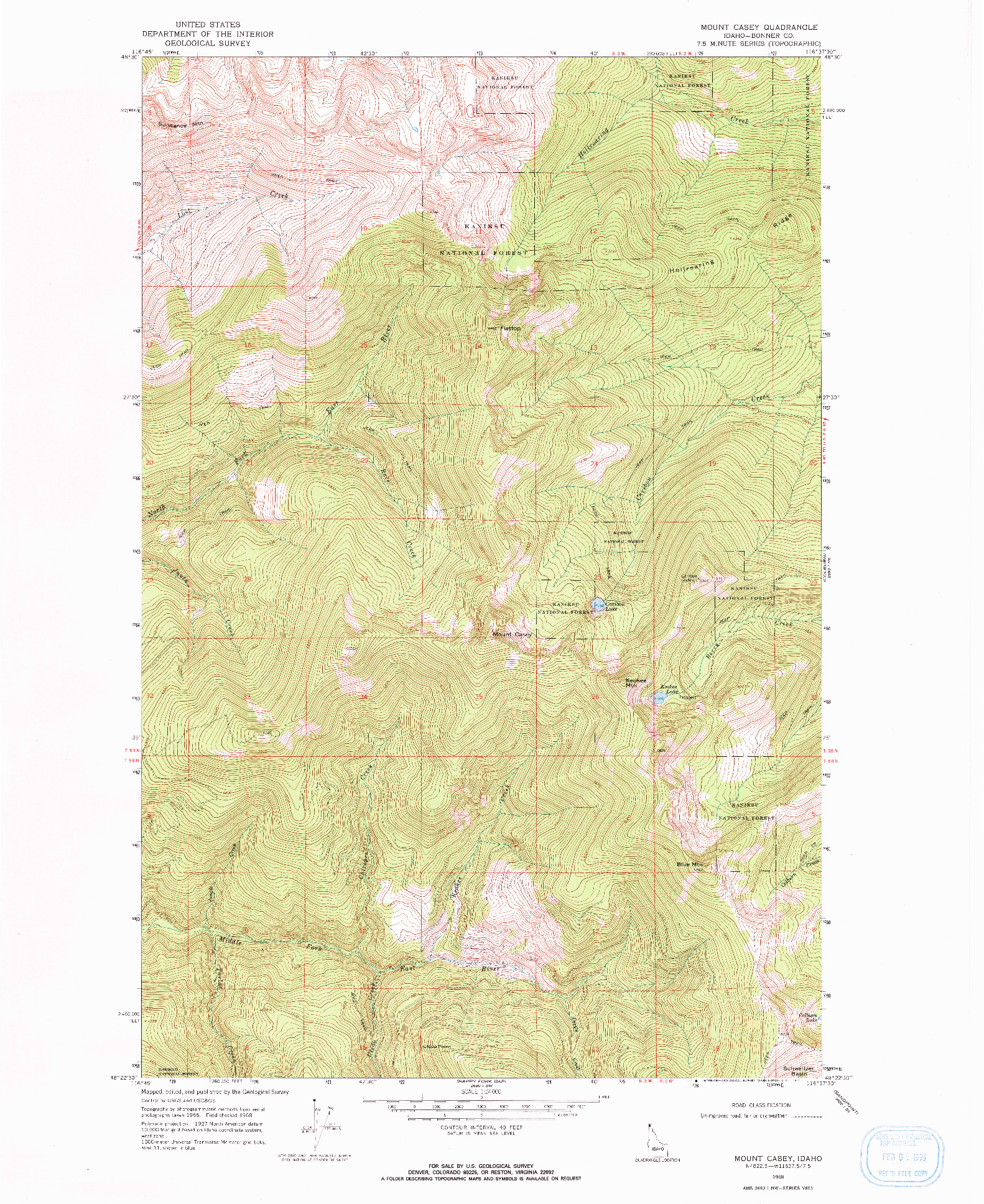 USGS 1:24000-SCALE QUADRANGLE FOR MOUNT CASEY, ID 1968