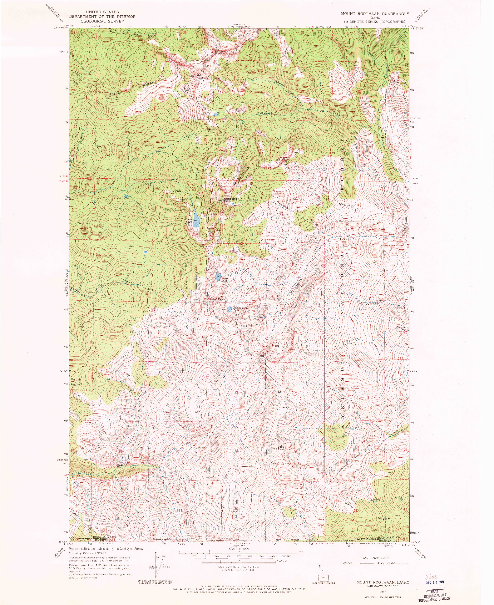 USGS 1:24000-SCALE QUADRANGLE FOR MOUNT ROOTHAAN, ID 1967