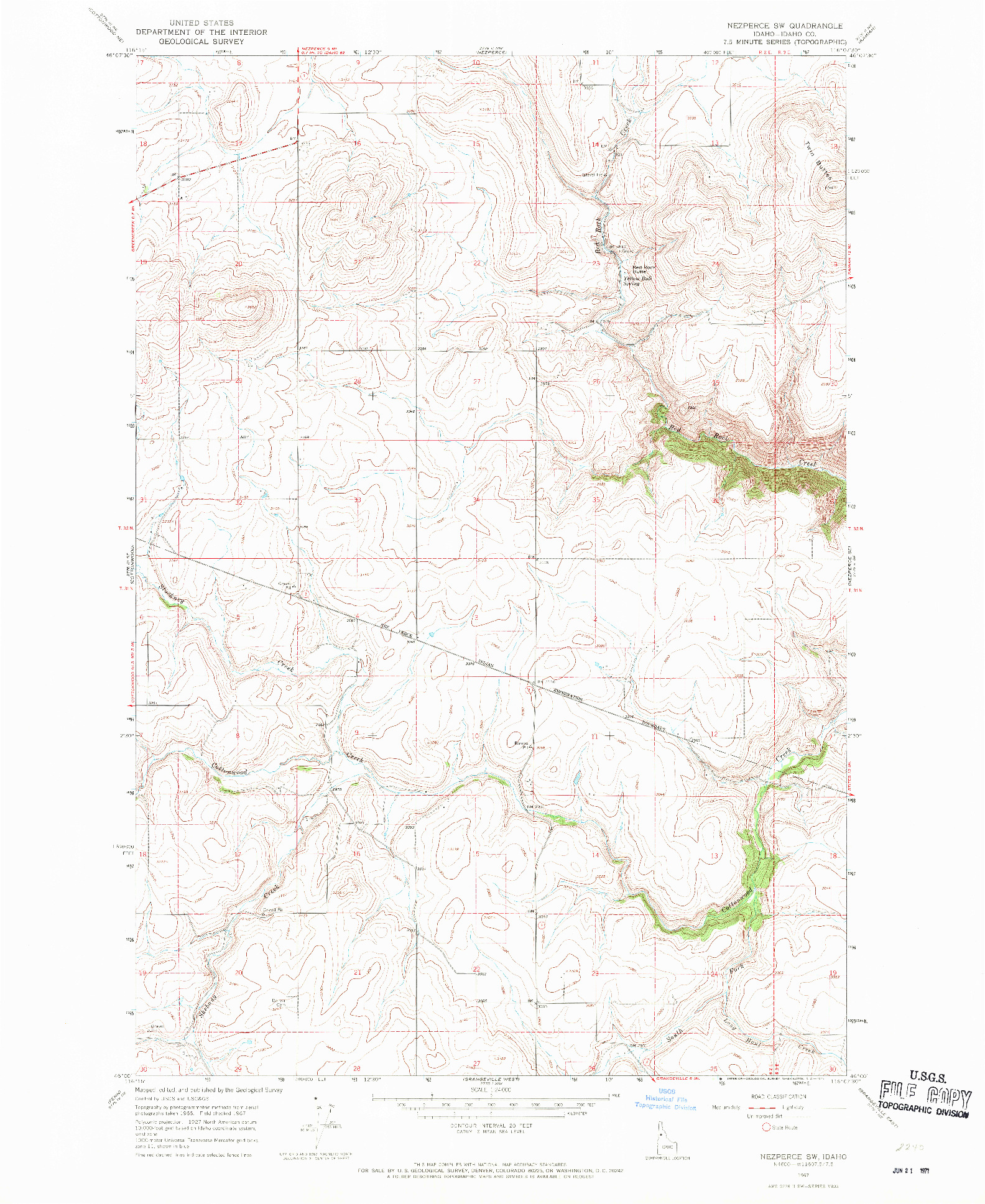 USGS 1:24000-SCALE QUADRANGLE FOR NEZPERCE SW, ID 1967
