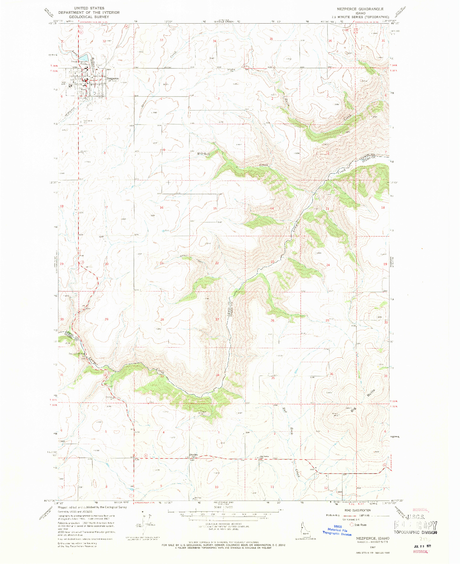 USGS 1:24000-SCALE QUADRANGLE FOR NEZPERCE, ID 1967