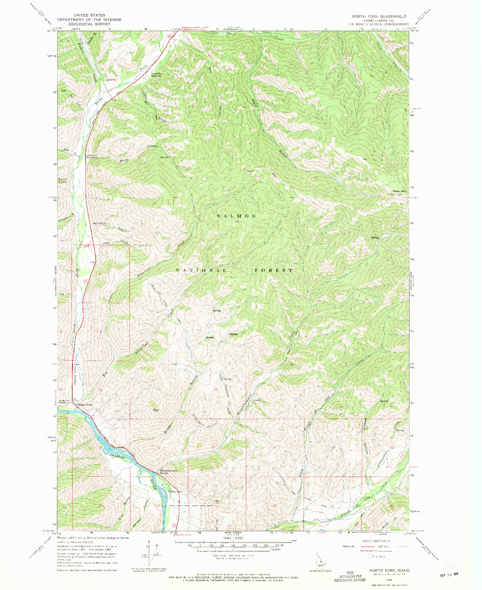 USGS 1:24000-SCALE QUADRANGLE FOR NORTH FORK, ID 1966