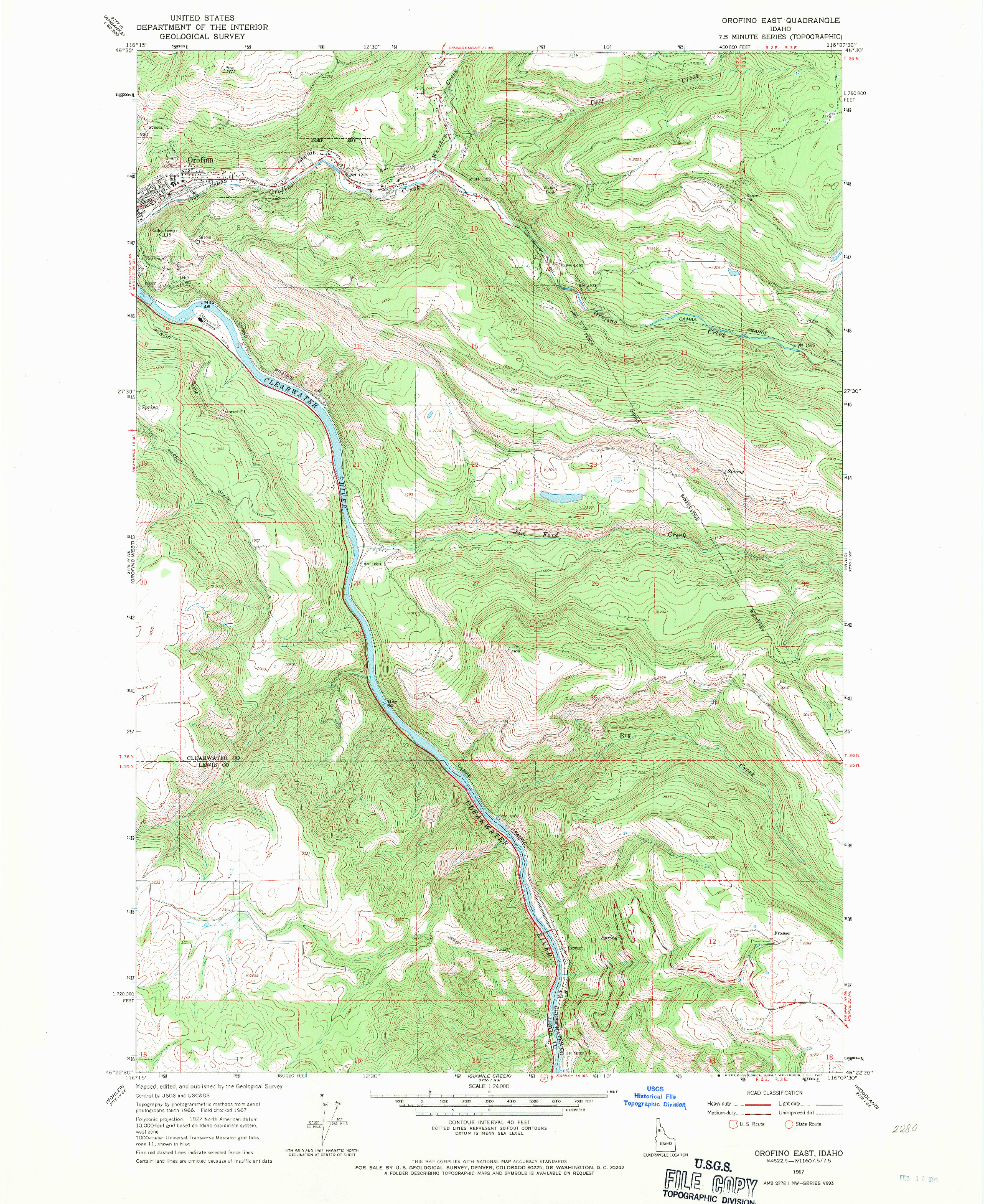 USGS 1:24000-SCALE QUADRANGLE FOR OROFINO EAST, ID 1967