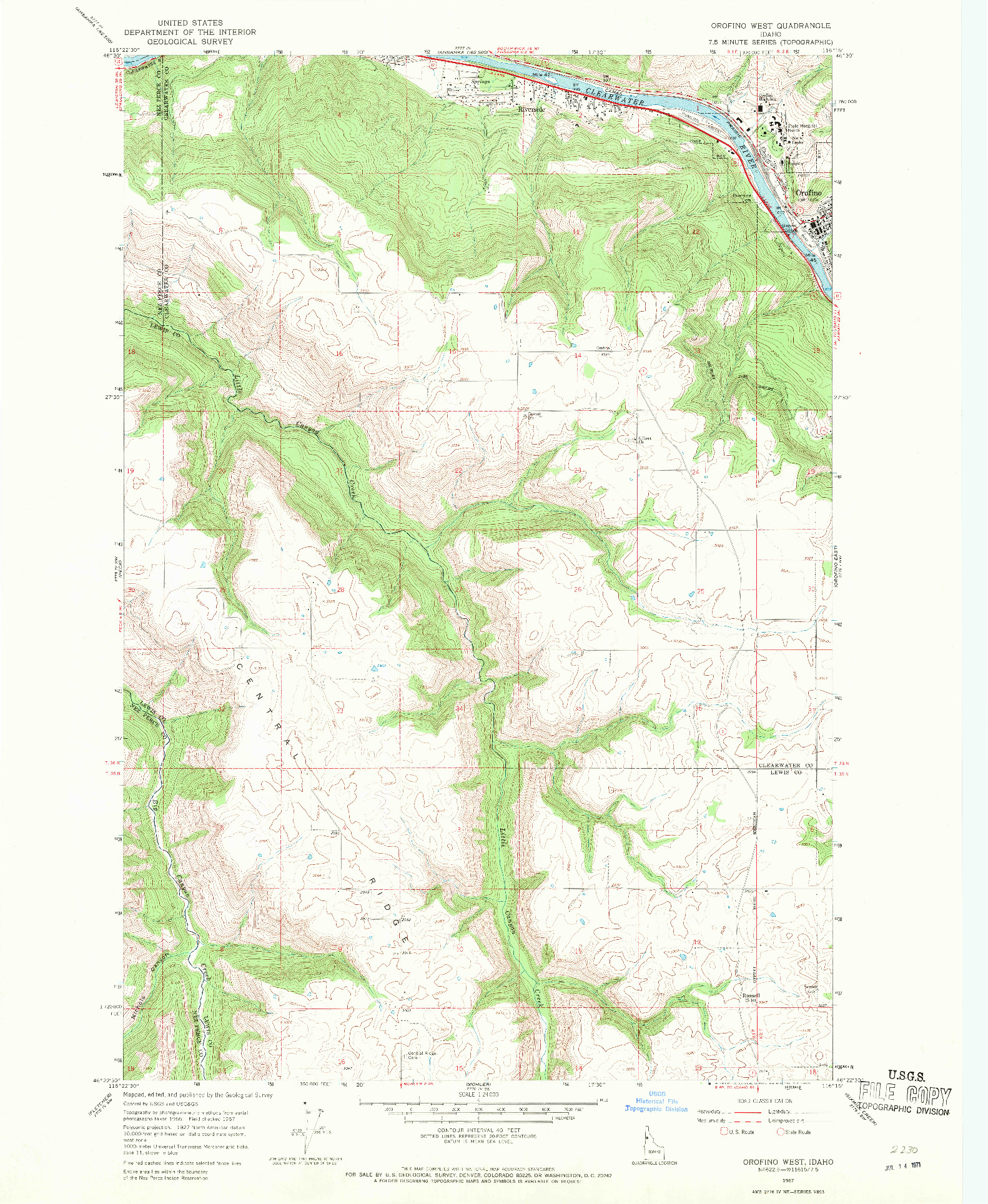 USGS 1:24000-SCALE QUADRANGLE FOR OROFINO WEST, ID 1967