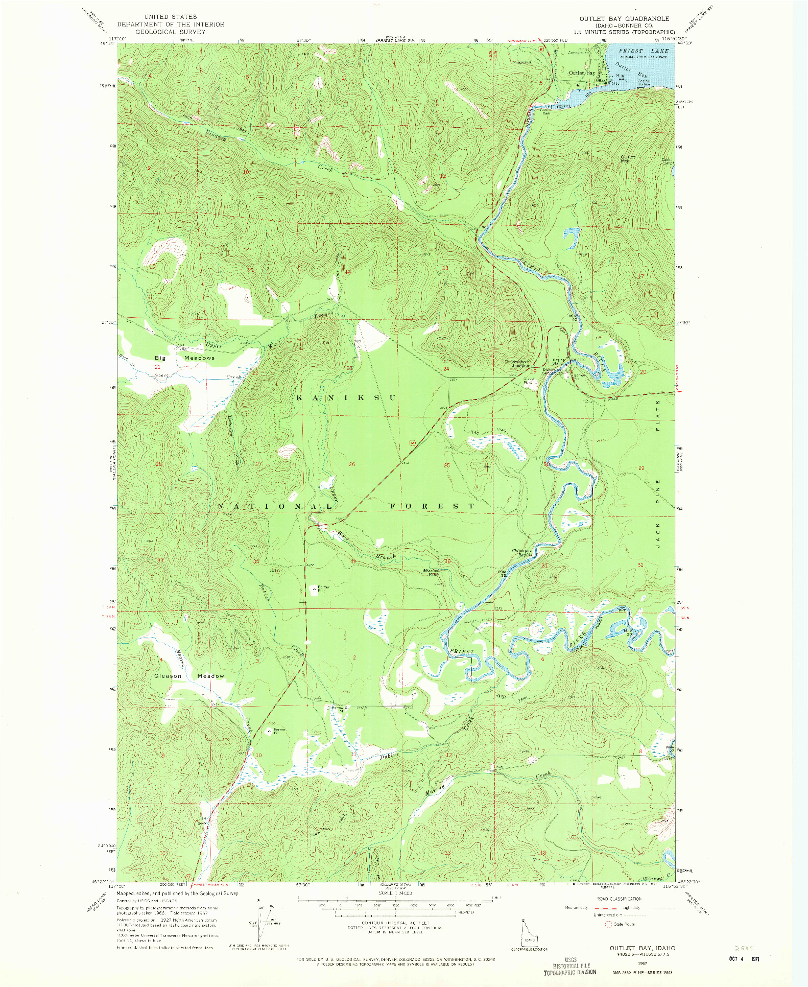 USGS 1:24000-SCALE QUADRANGLE FOR OUTLET BAY, ID 1967