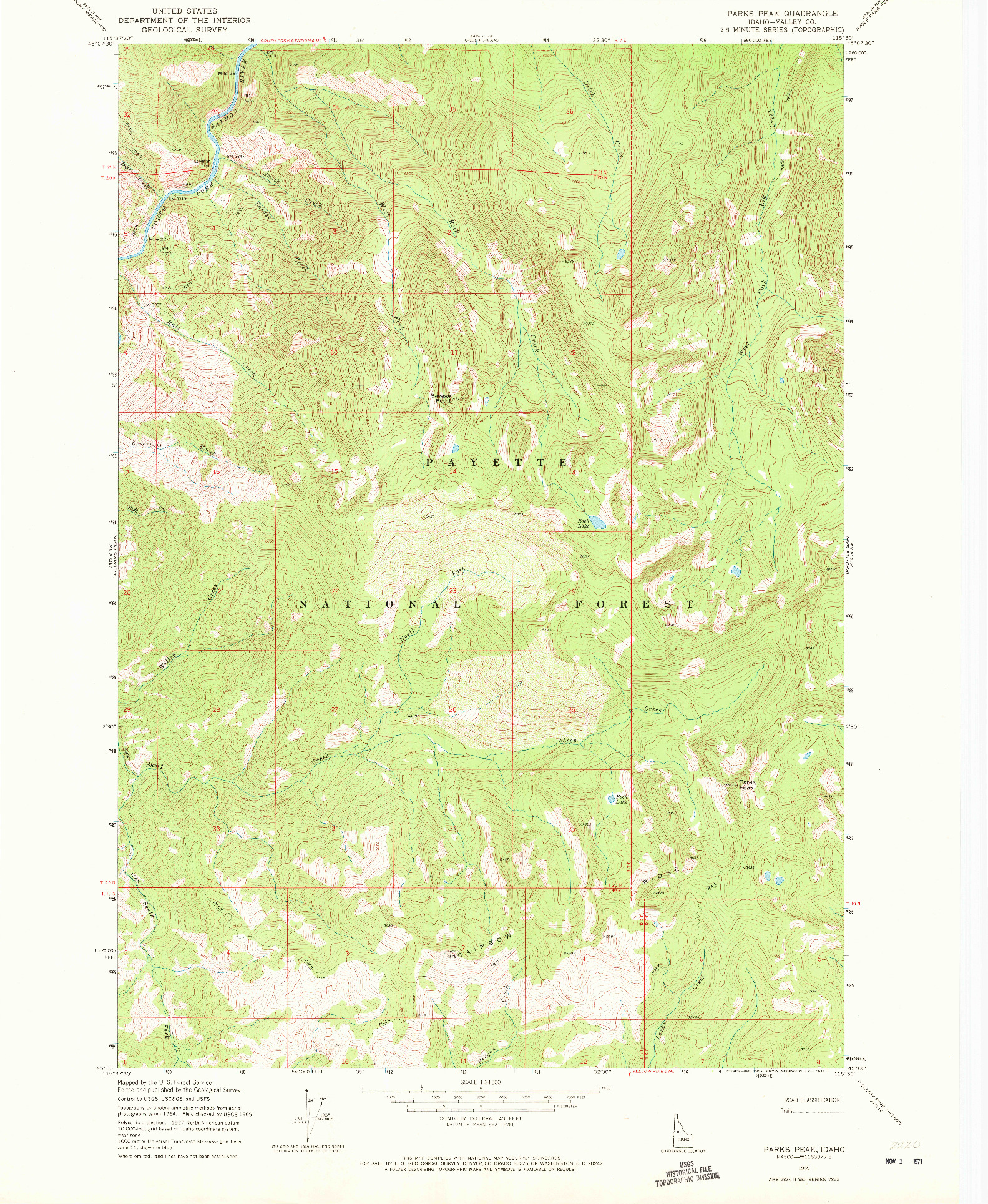 USGS 1:24000-SCALE QUADRANGLE FOR PARKS PEAK, ID 1969