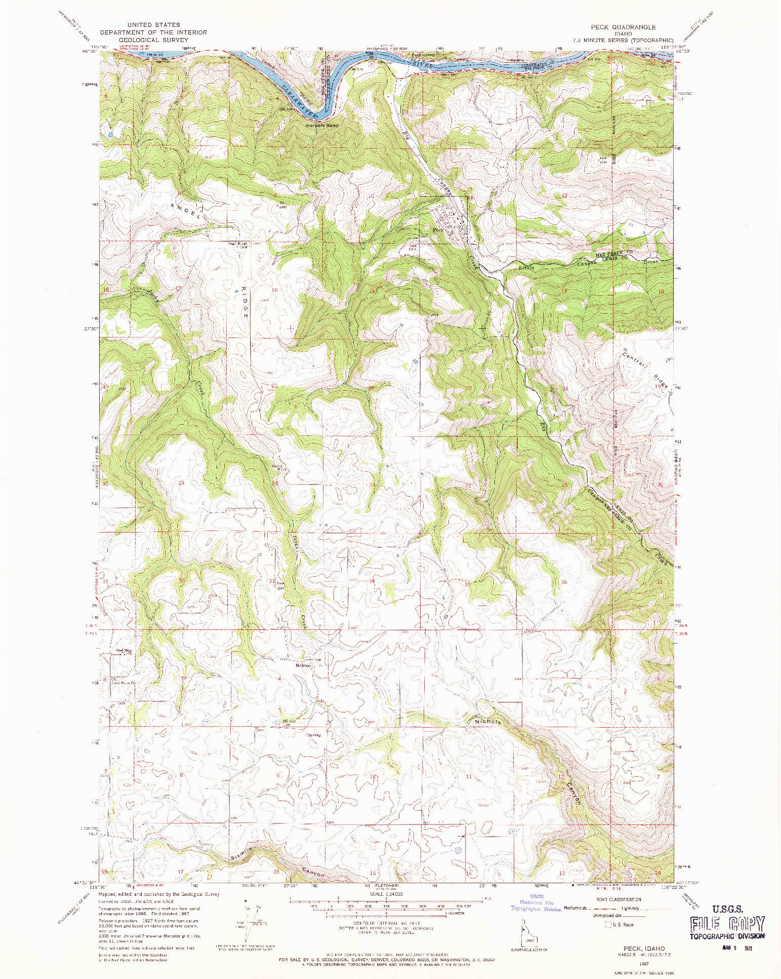 USGS 1:24000-SCALE QUADRANGLE FOR PECK, ID 1967