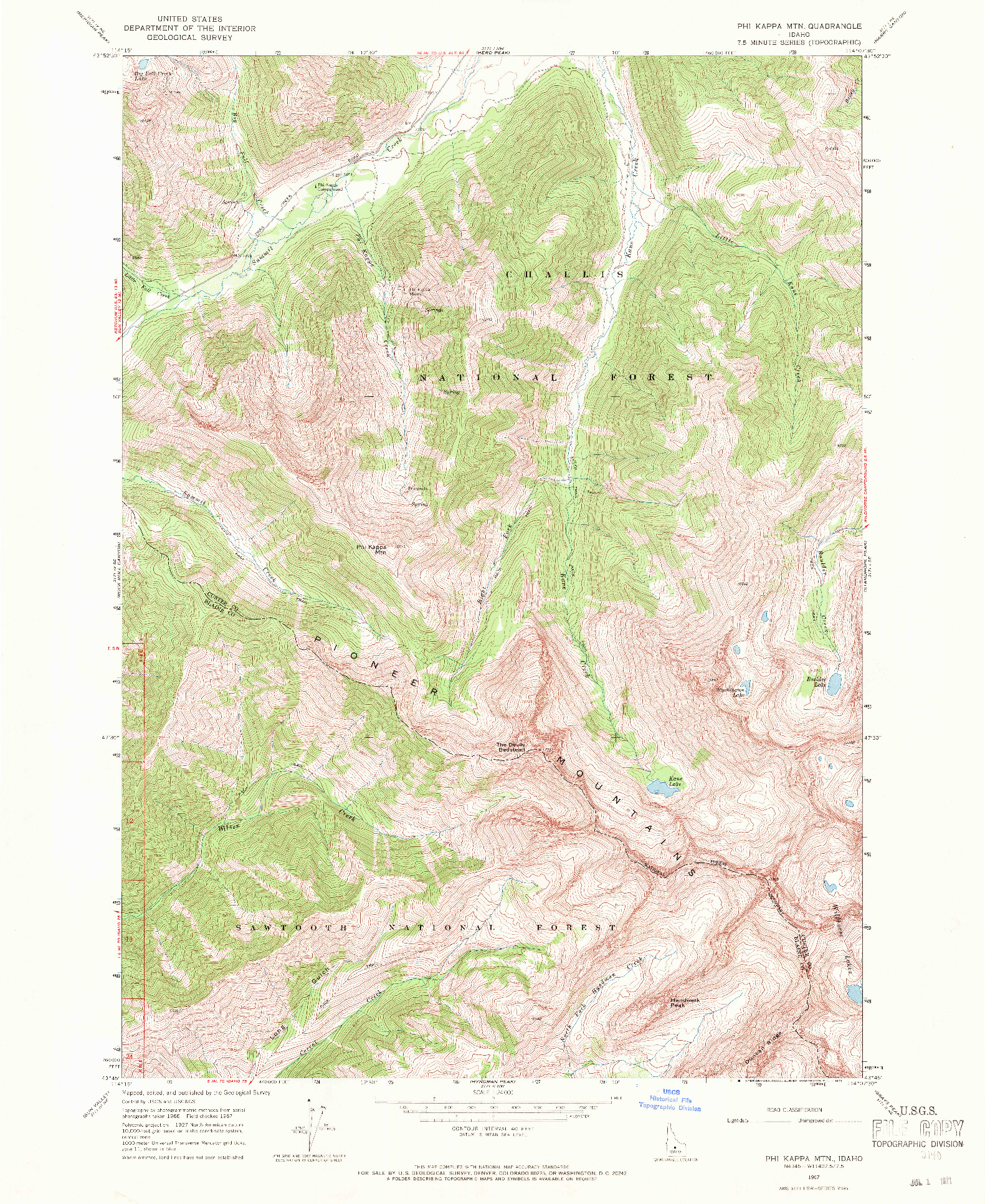 USGS 1:24000-SCALE QUADRANGLE FOR PHI KAPPA MTN, ID 1967