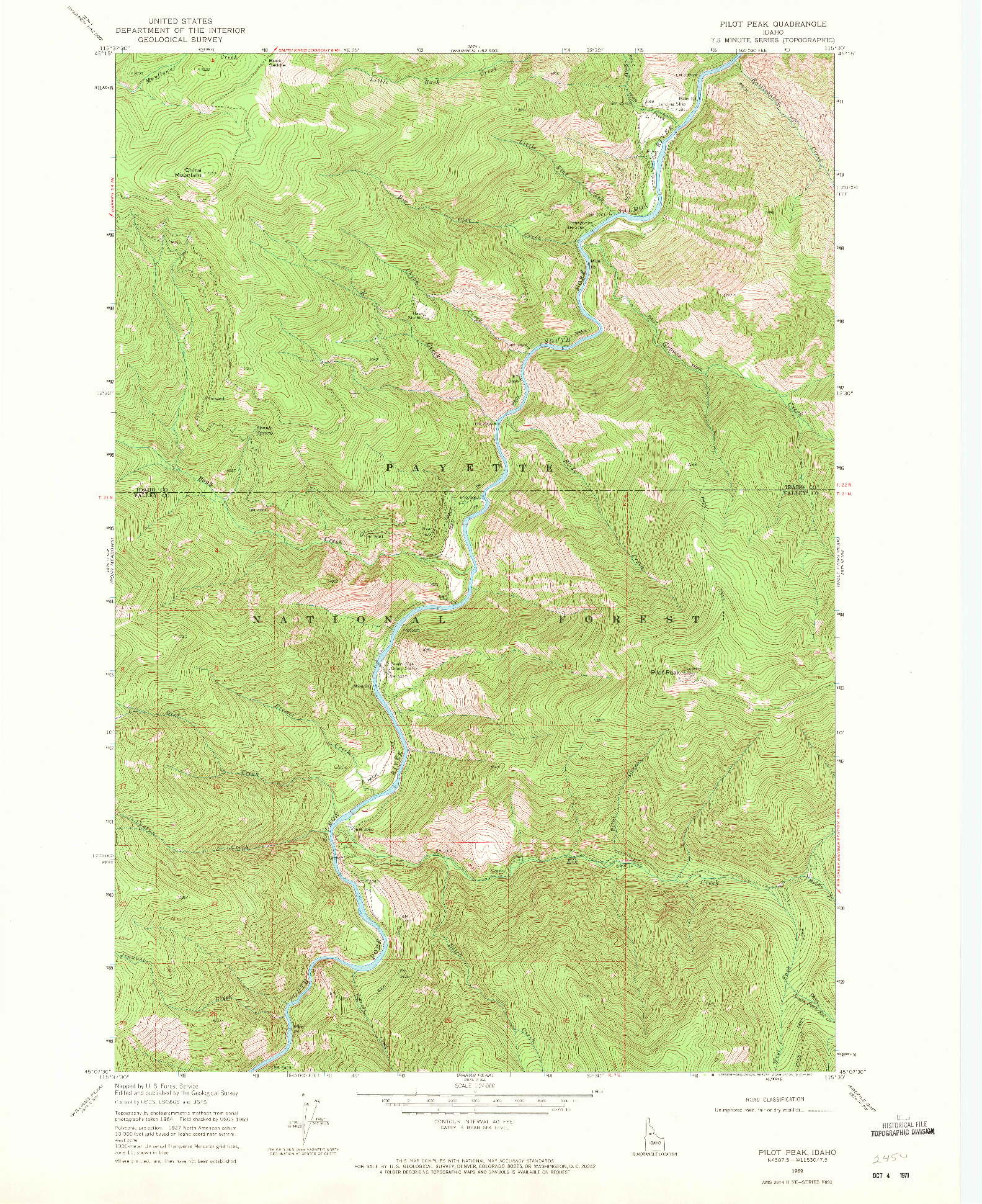 USGS 1:24000-SCALE QUADRANGLE FOR PILOT PEAK, ID 1969