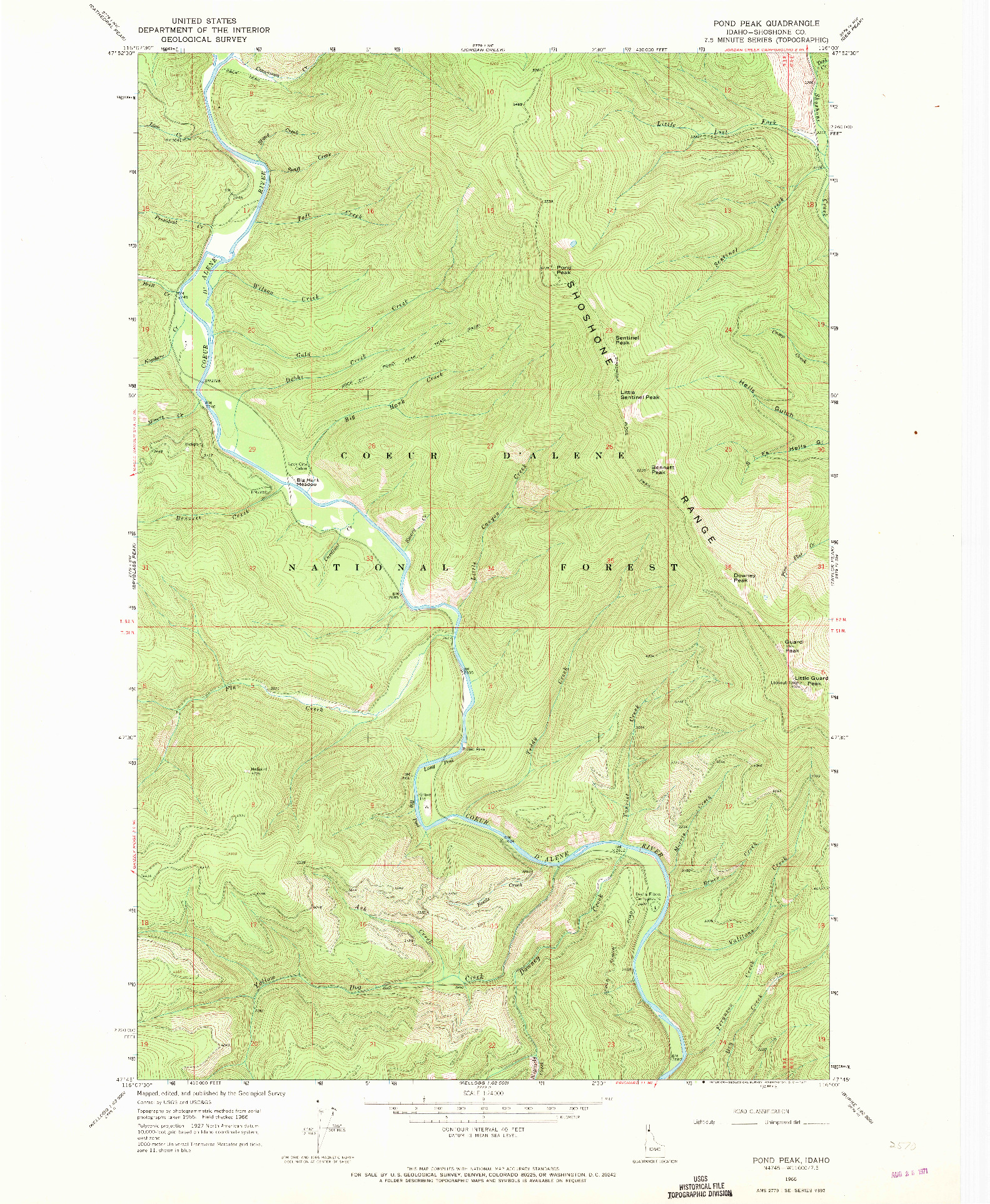 USGS 1:24000-SCALE QUADRANGLE FOR POND PEAK, ID 1966