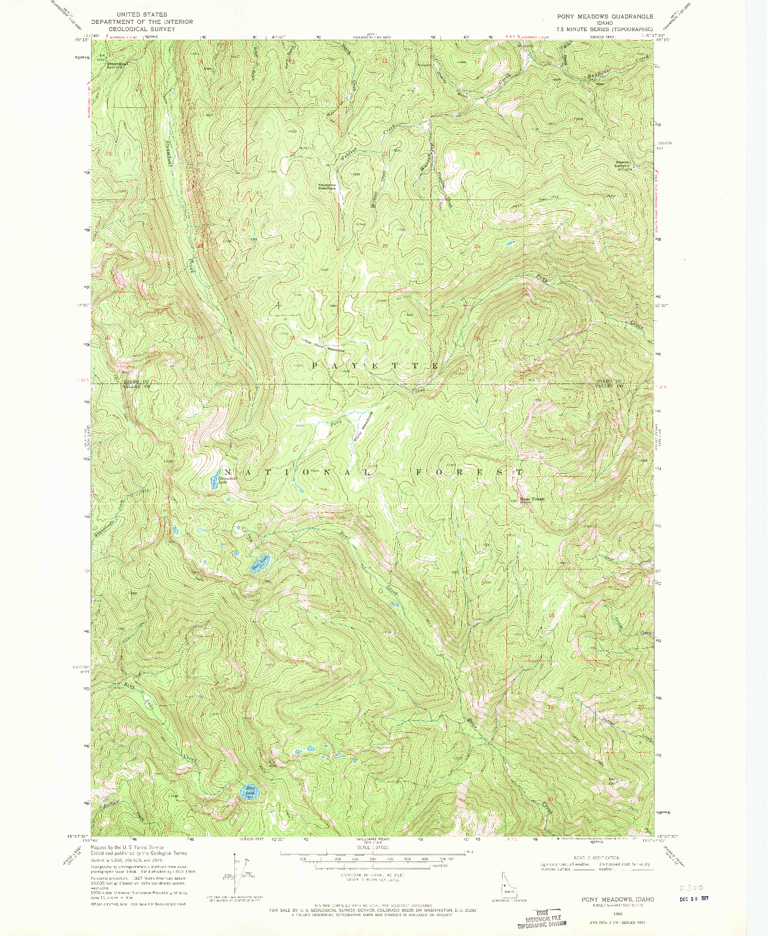 USGS 1:24000-SCALE QUADRANGLE FOR PONY MEADOWS, ID 1969