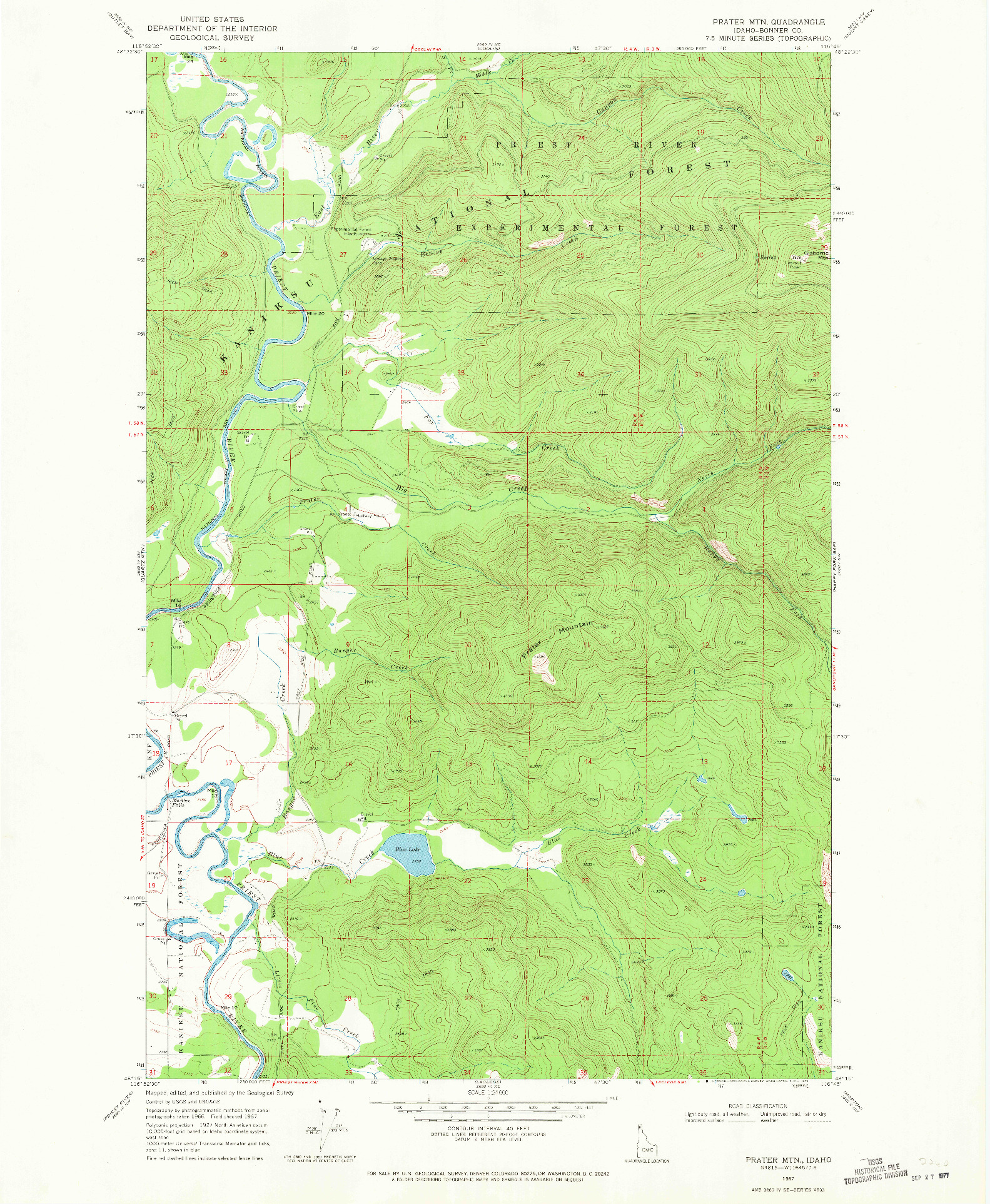 USGS 1:24000-SCALE QUADRANGLE FOR PRATER MTN, ID 1967