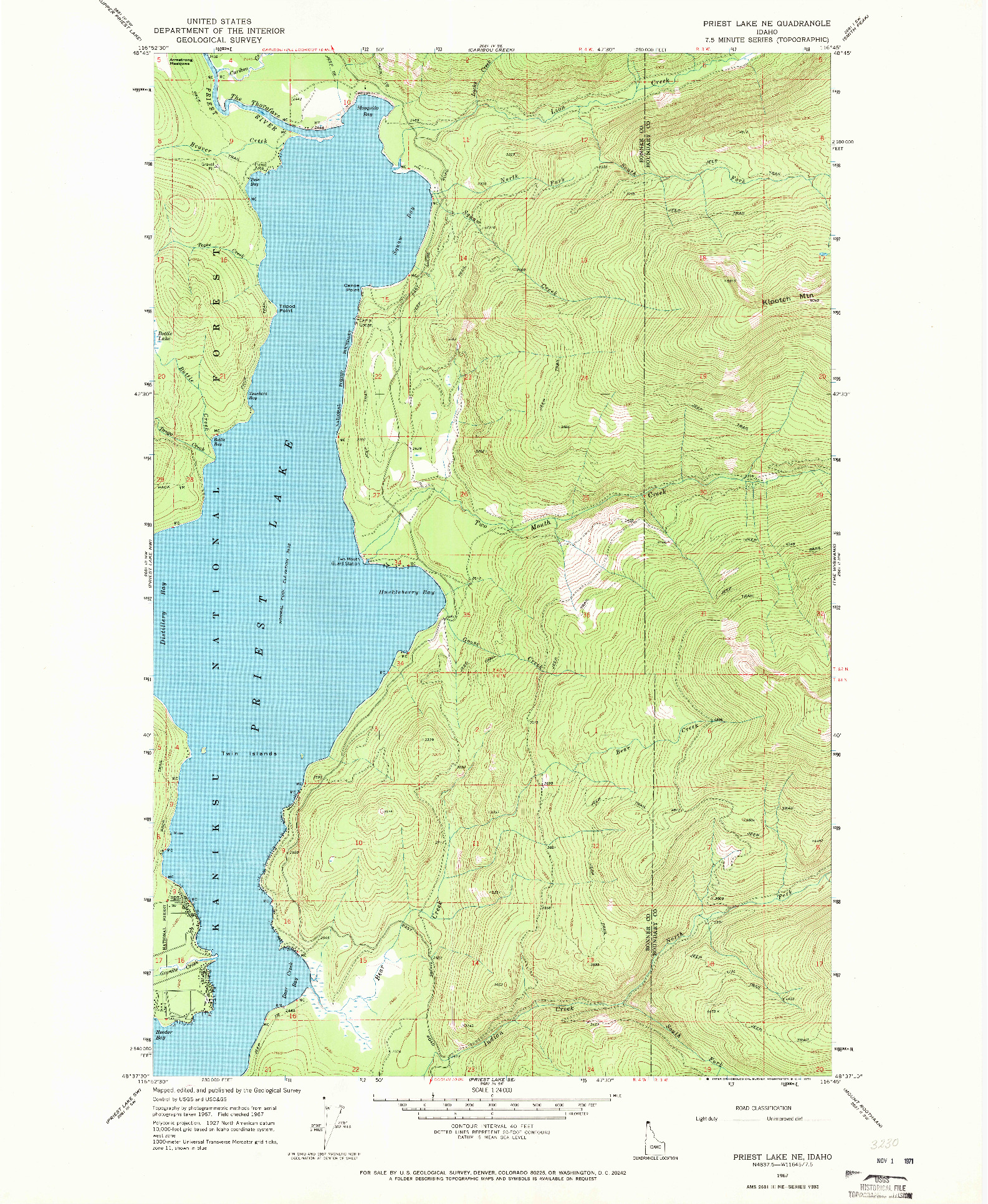 USGS 1:24000-SCALE QUADRANGLE FOR PRIEST LAKE NE, ID 1967