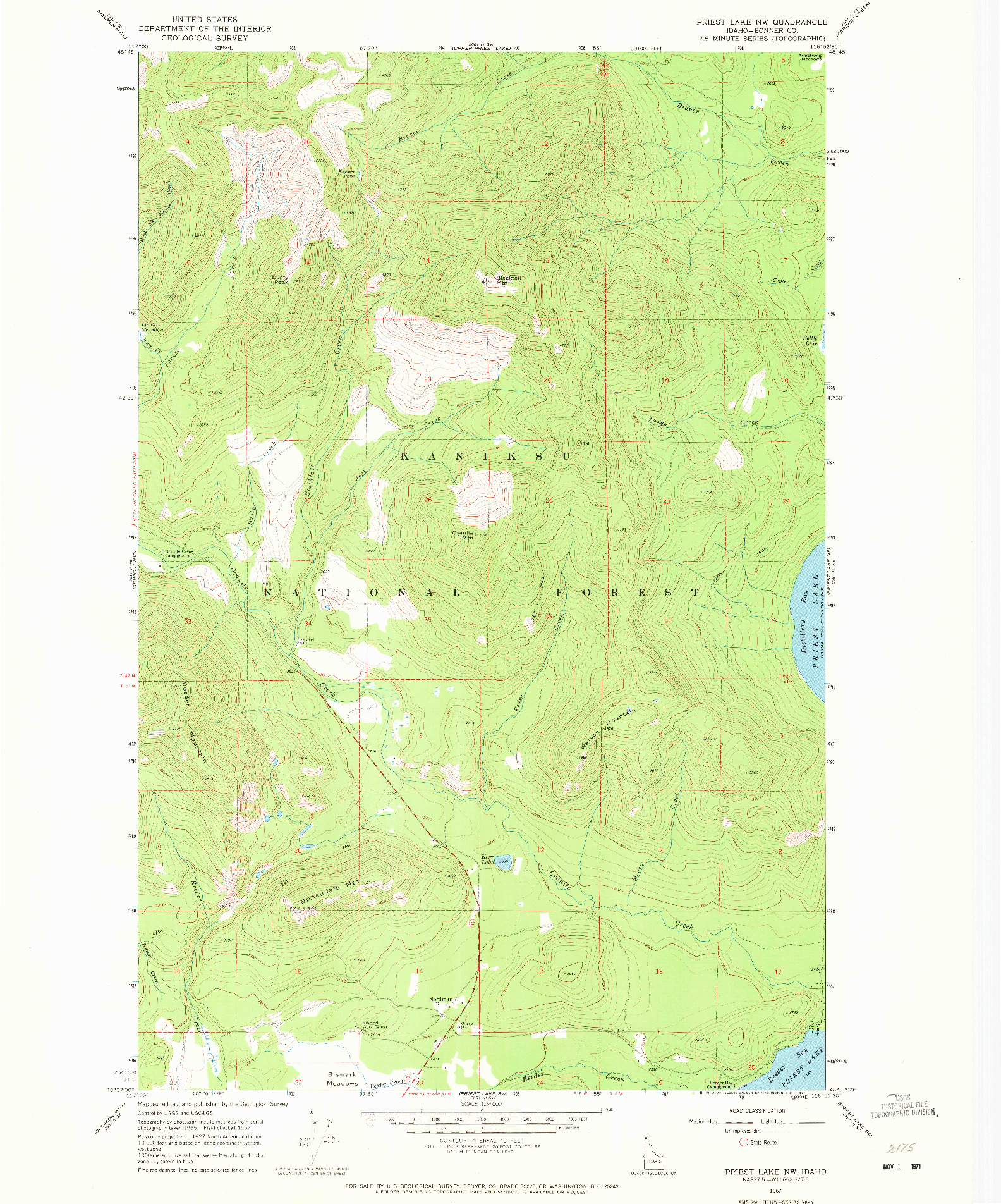 USGS 1:24000-SCALE QUADRANGLE FOR PRIEST LAKE NW, ID 1967