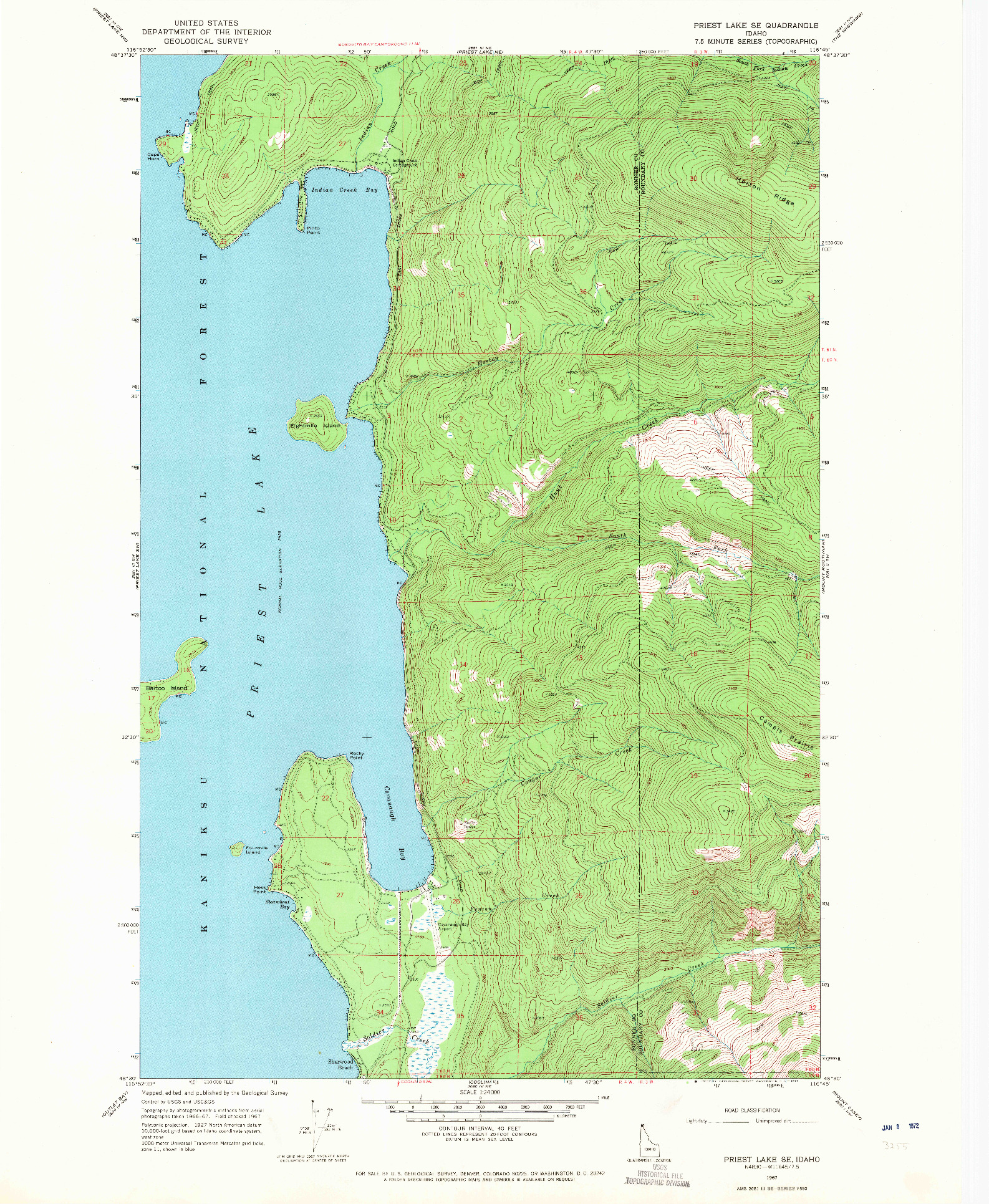 USGS 1:24000-SCALE QUADRANGLE FOR PRIEST LAKE SE, ID 1967