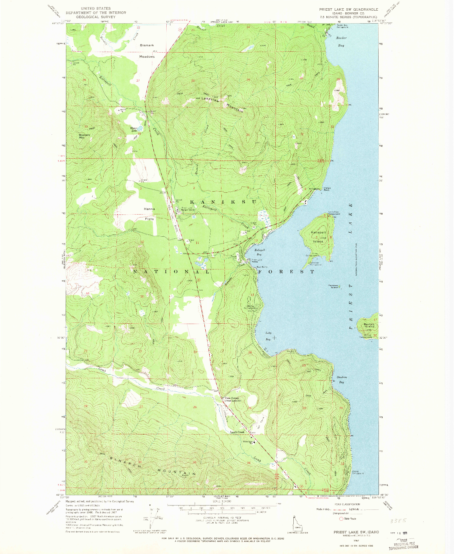 USGS 1:24000-SCALE QUADRANGLE FOR PRIEST LAKE SW, ID 1967