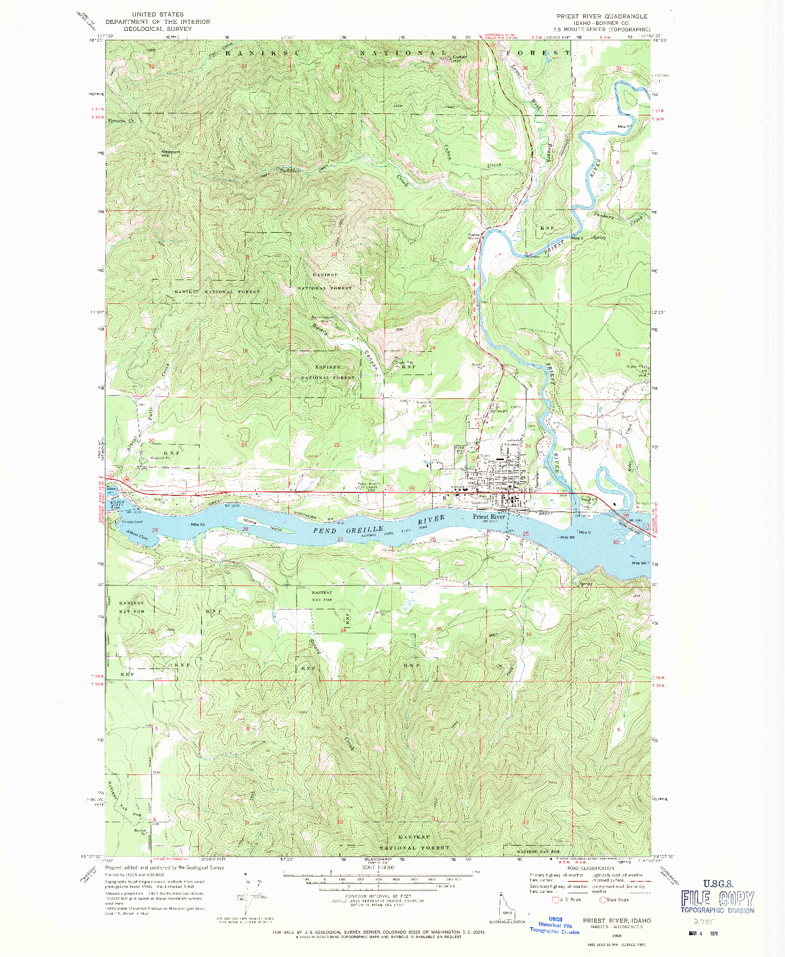 USGS 1:24000-SCALE QUADRANGLE FOR PRIEST RIVER, ID 1968