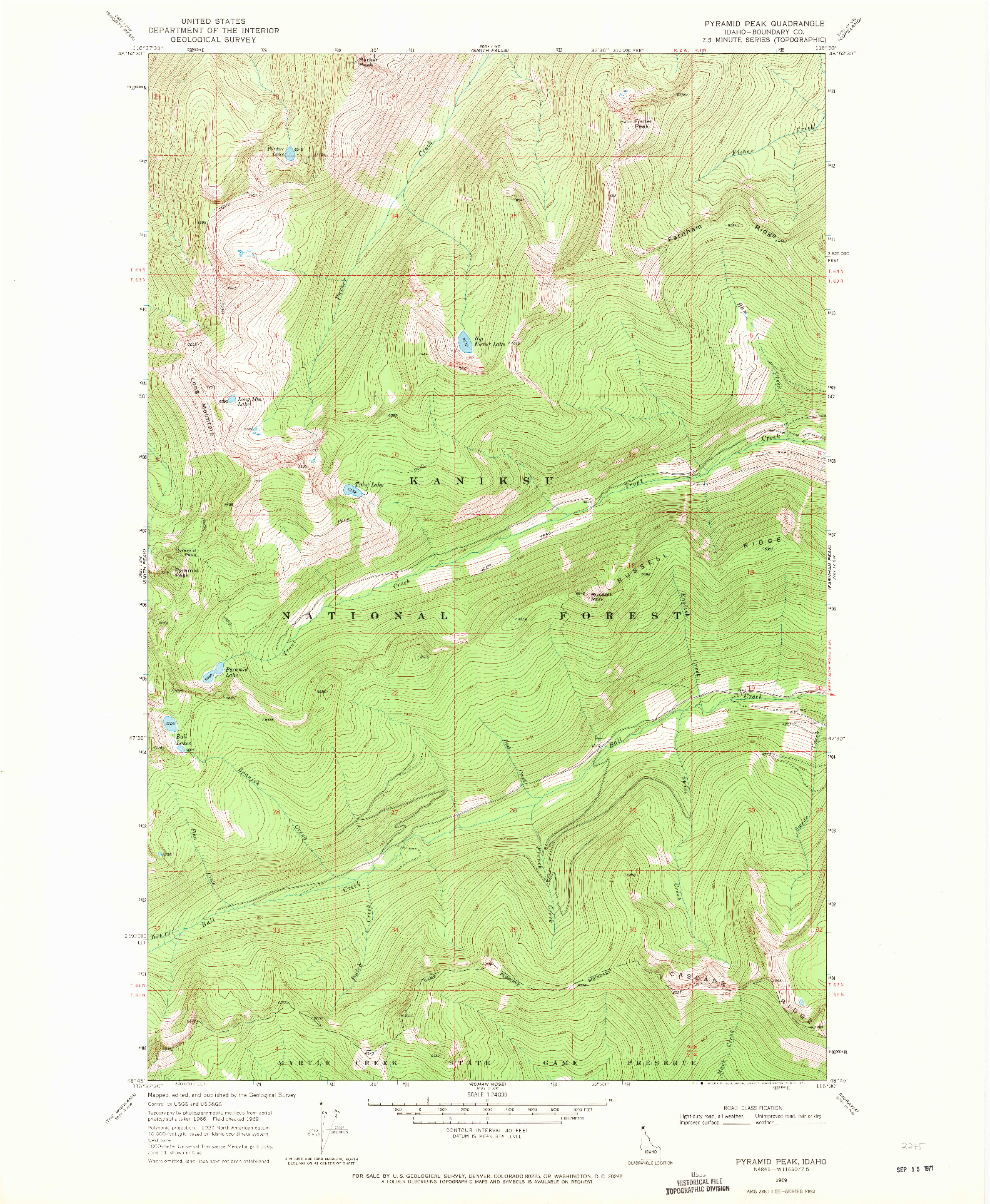 USGS 1:24000-SCALE QUADRANGLE FOR PYRAMID PEAK, ID 1969
