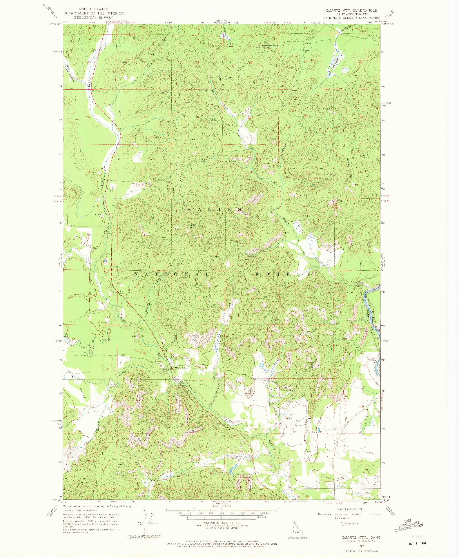 USGS 1:24000-SCALE QUADRANGLE FOR QUARTZ MTN, ID 1967