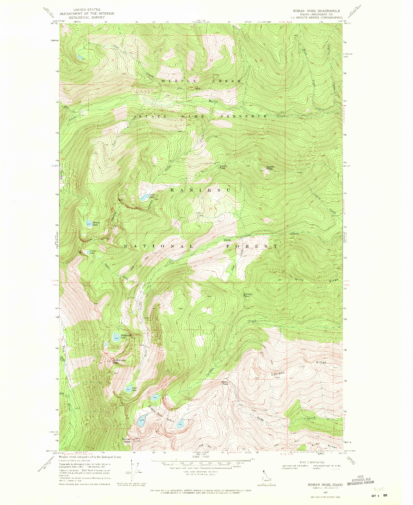 USGS 1:24000-SCALE QUADRANGLE FOR ROMAN NOSE, ID 1967